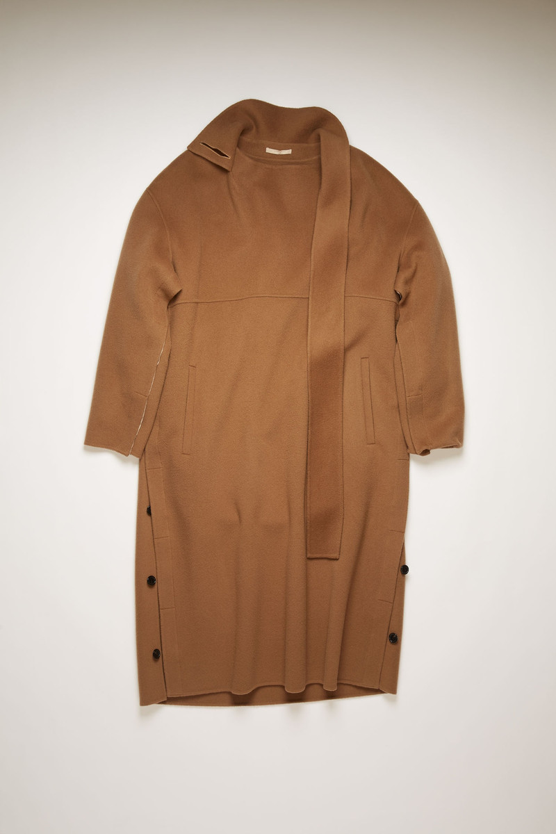 Scarf-collar wool poncho light camel 1