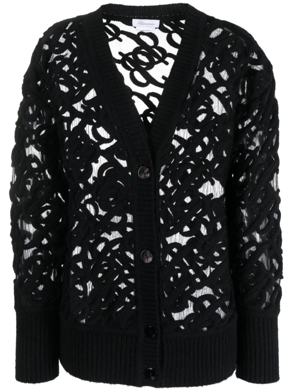 logo-embroidered semi-sheer cardigan - 1