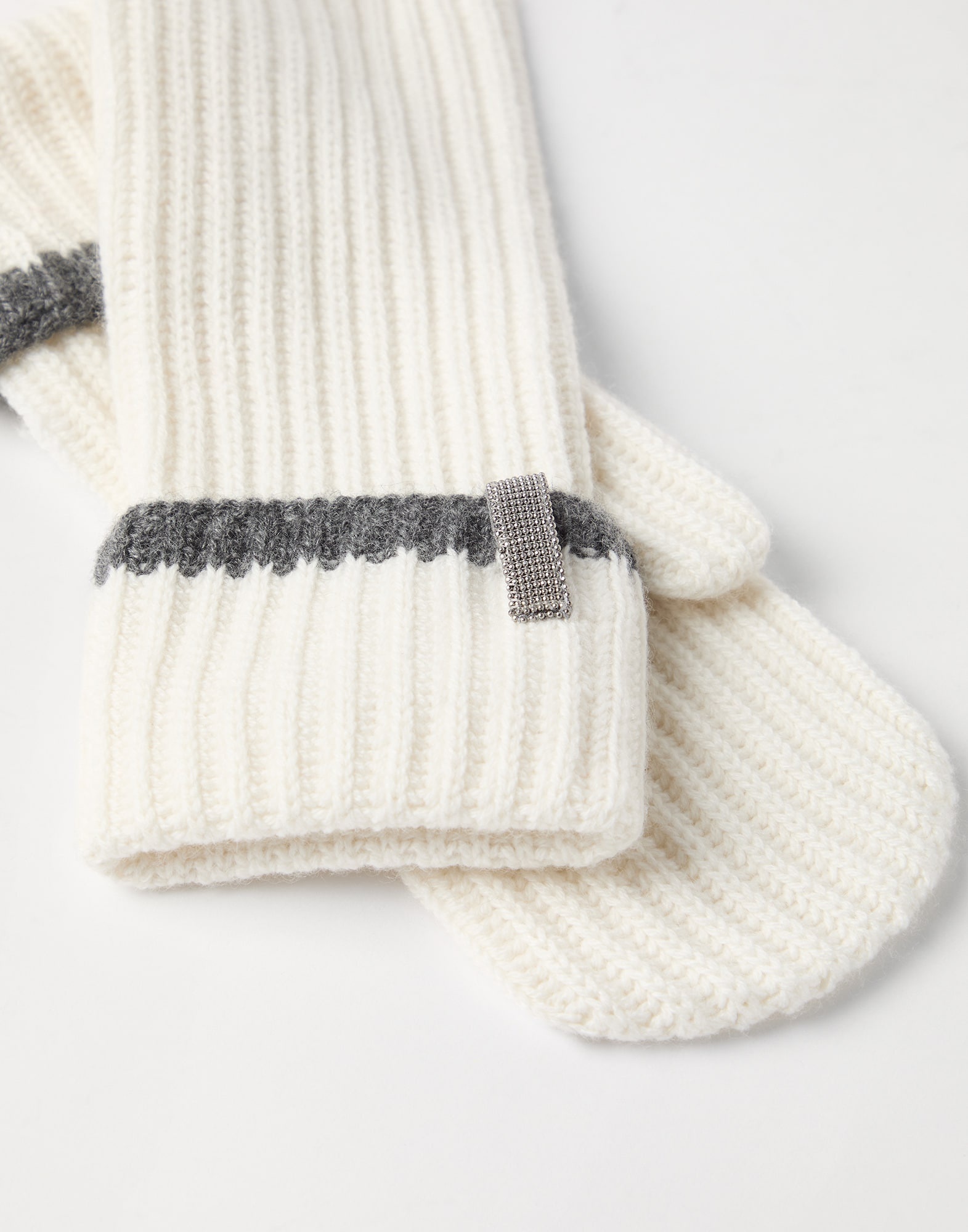 Cashmere English rib knit mittens with monili - 2