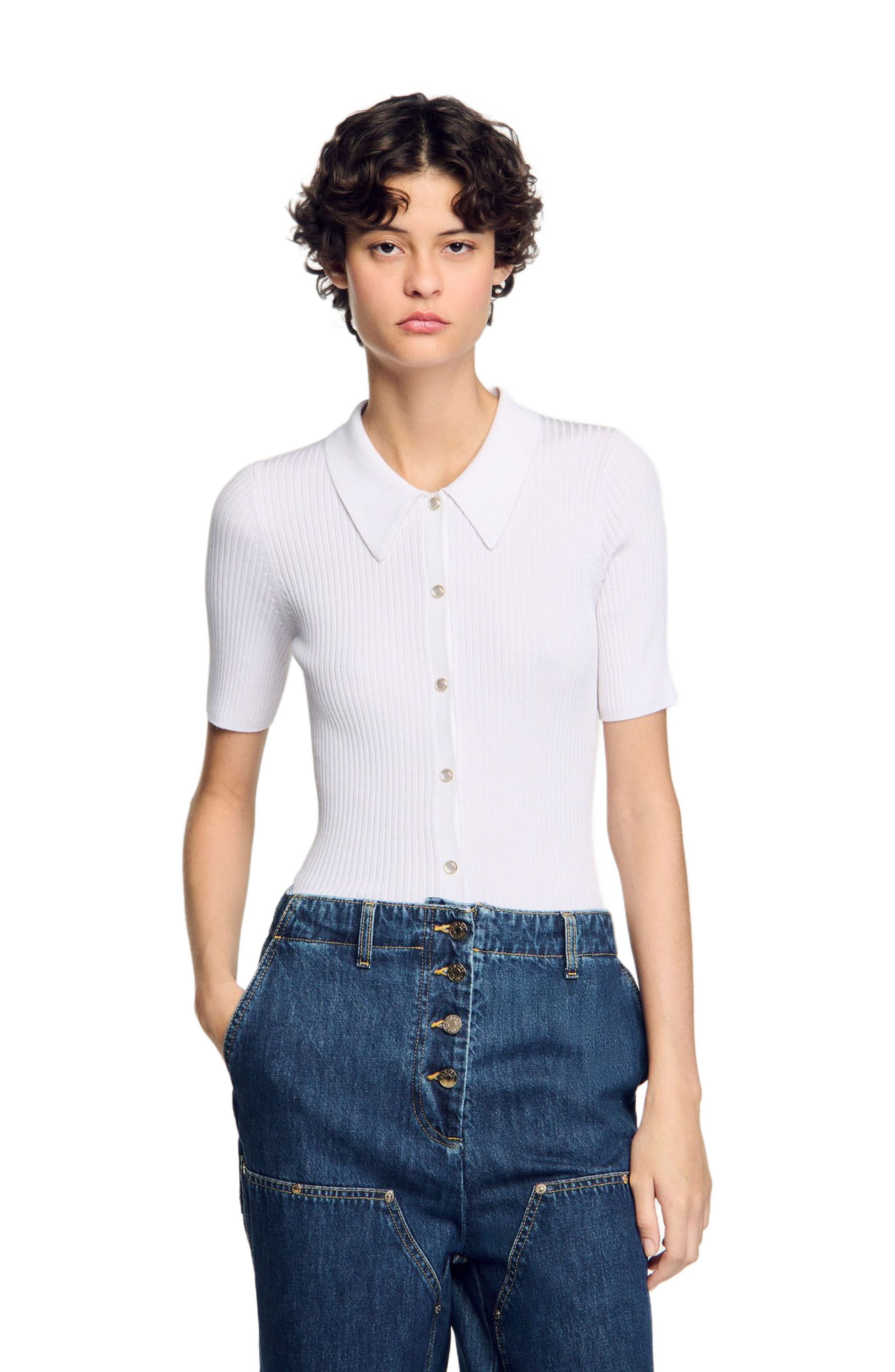 SANDRO Rib knit cardigan in White at Nordstrom - 3