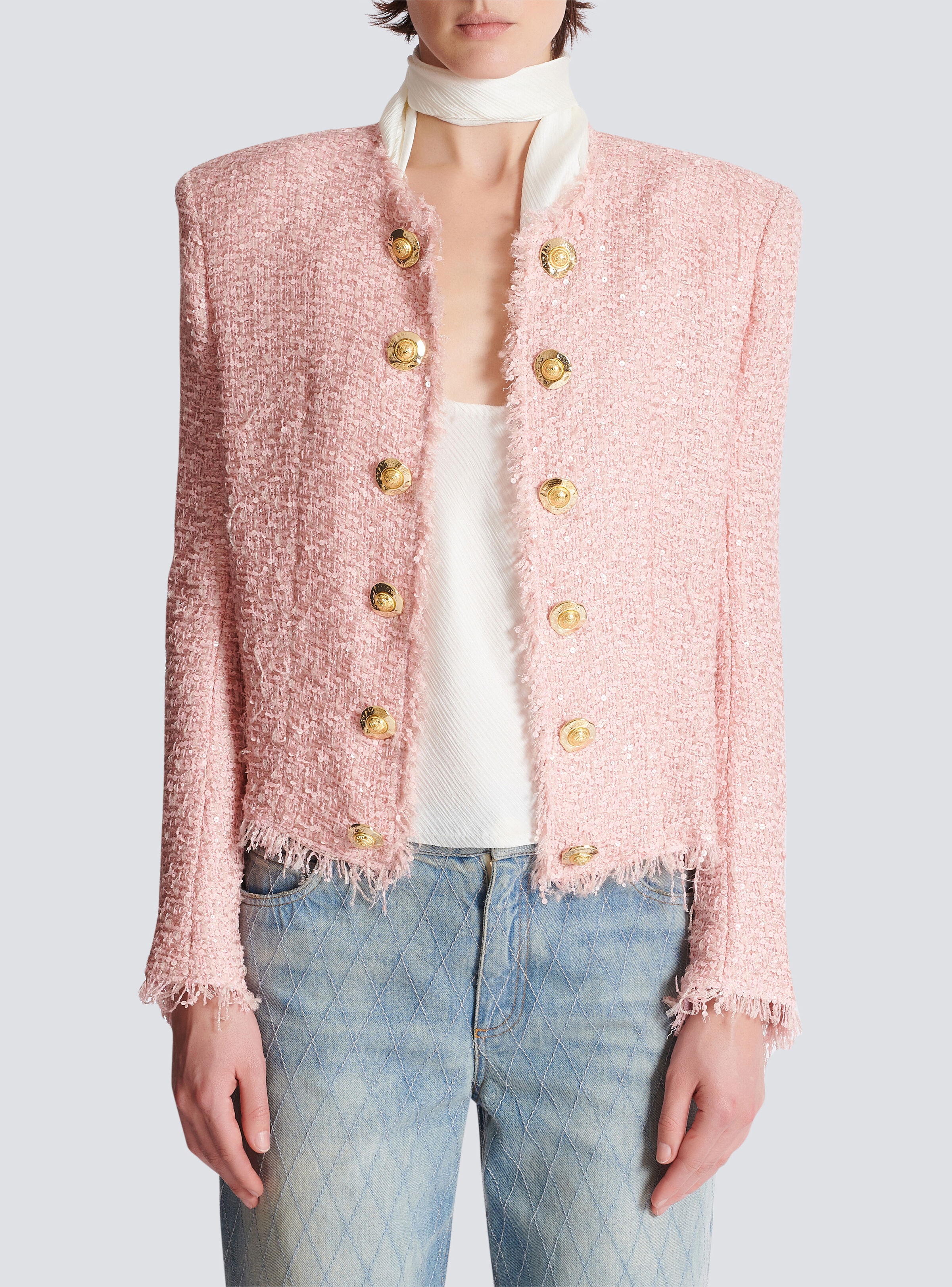 Edge-to-edge sequin tweed jacket - 5
