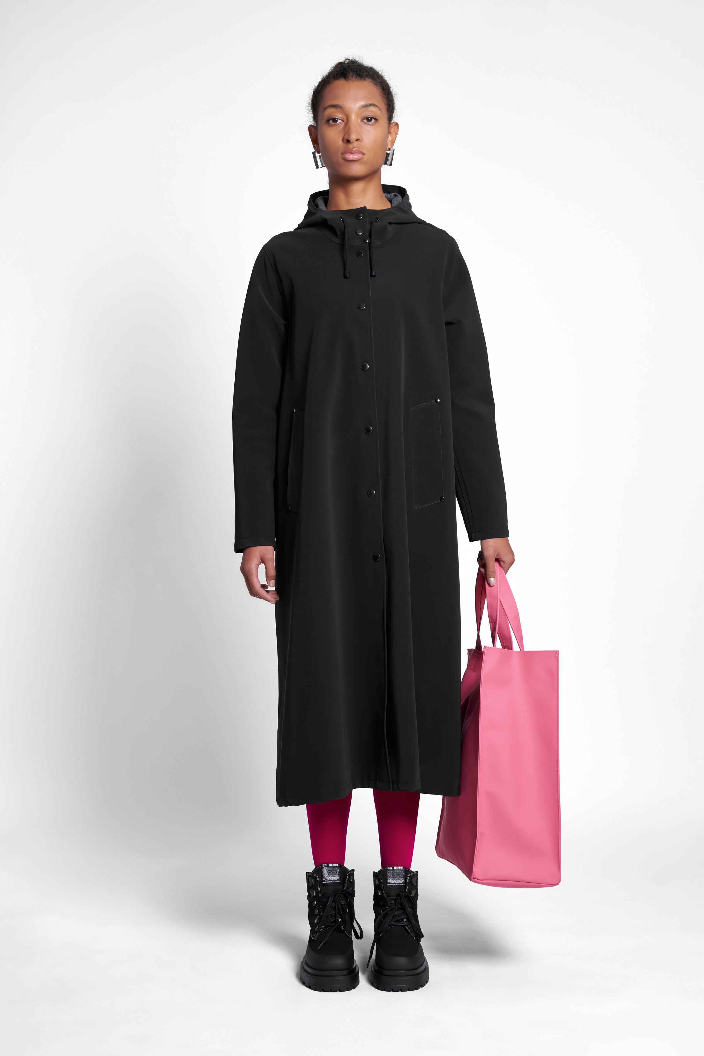 Mosebacke Long Print Matte Raincoat Black - 3