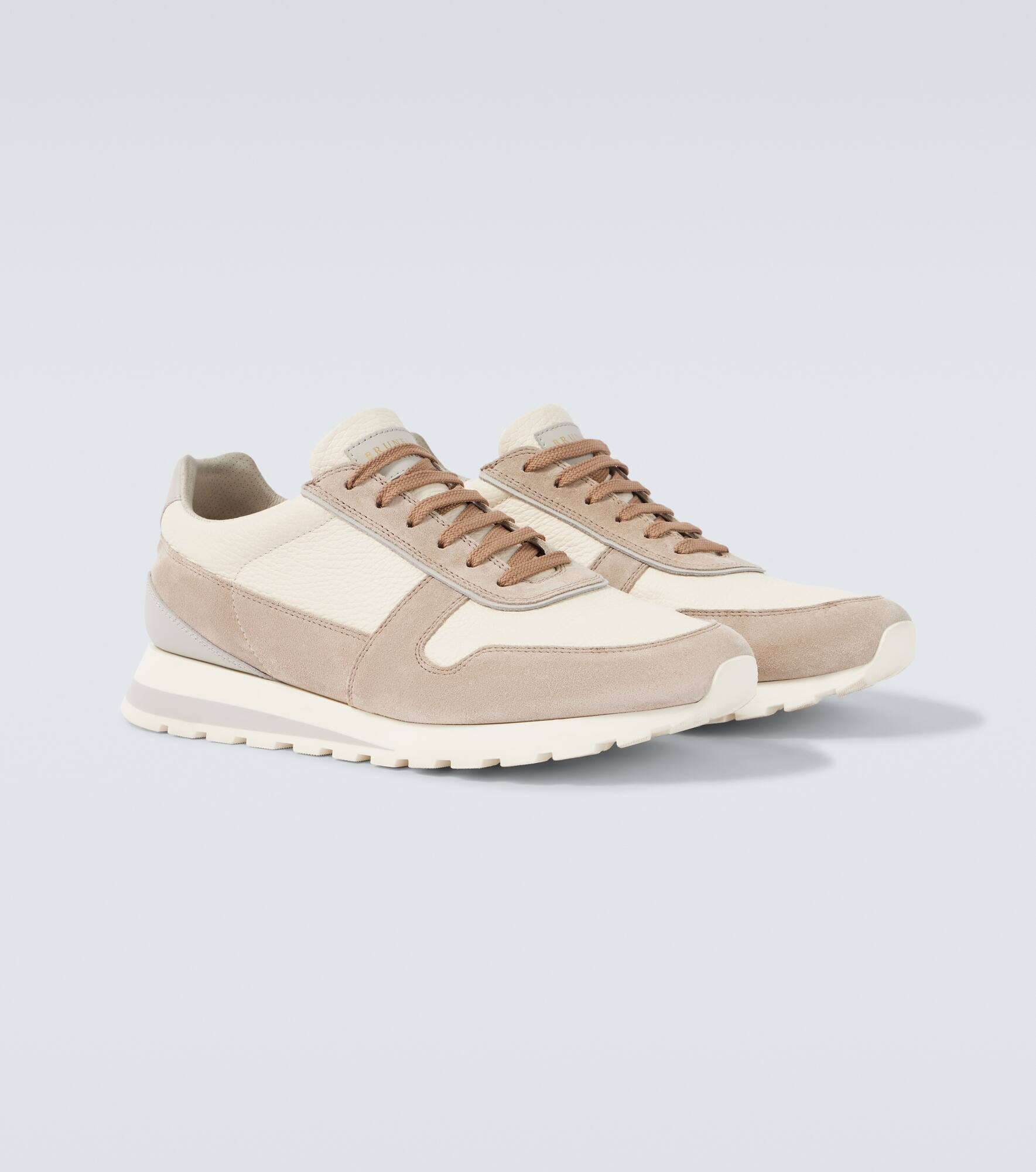 Suede-trimmed leather sneakers - 5