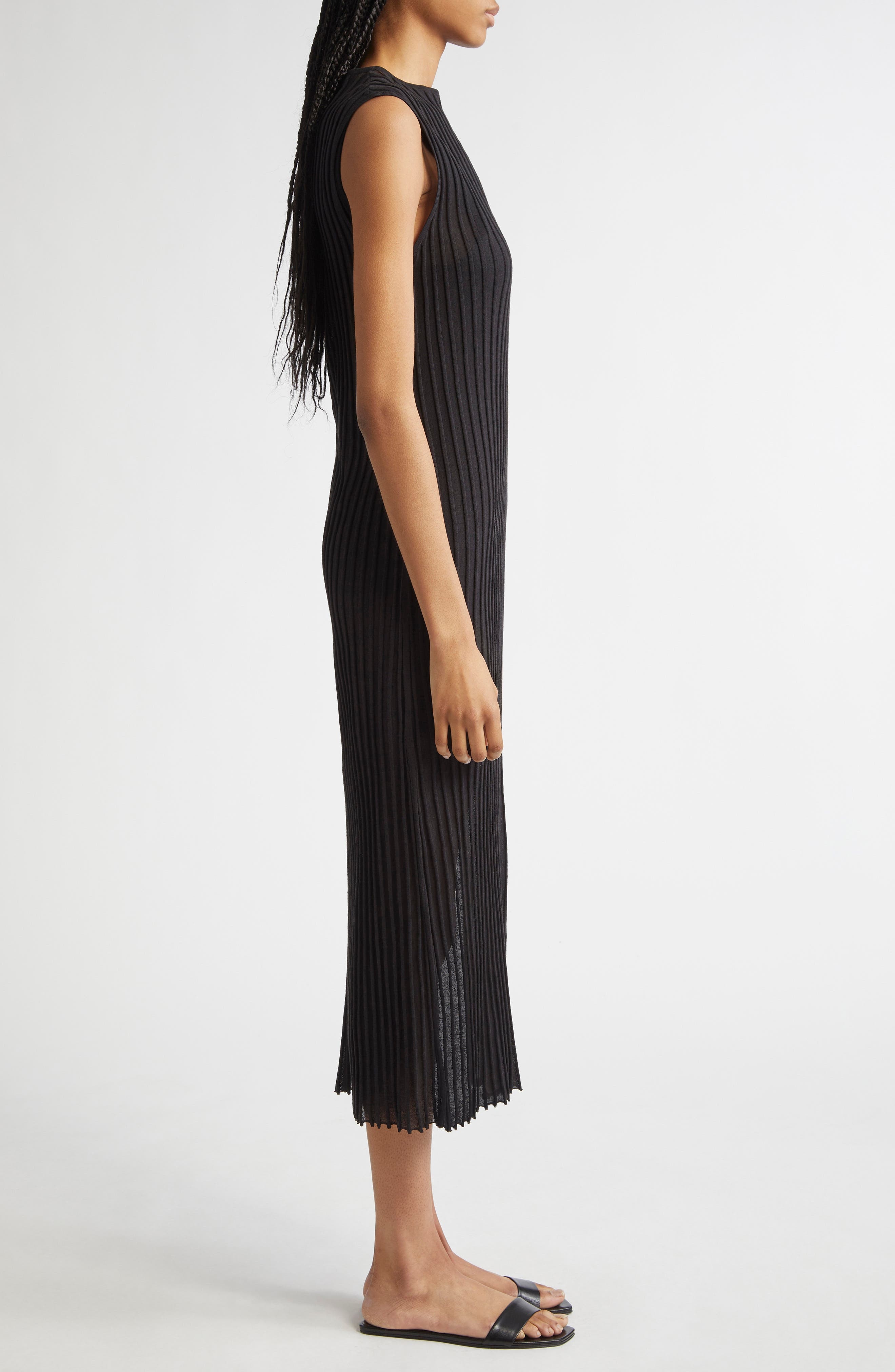 LOULOU DE SAISON Ada Rib Midi Dress in Black at Nordstrom - 3