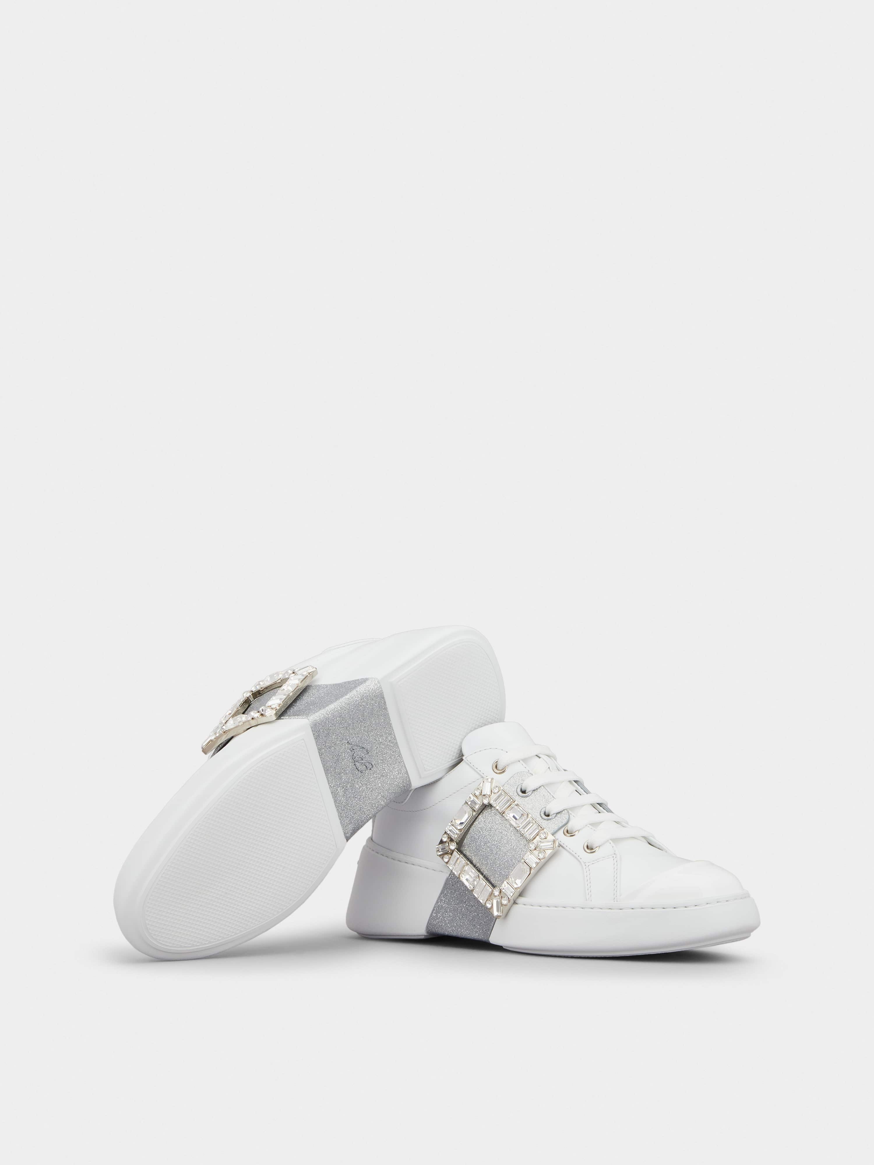 Viv' Skate Glitter Strass Buckle Sneakers in Soft Leather - 6