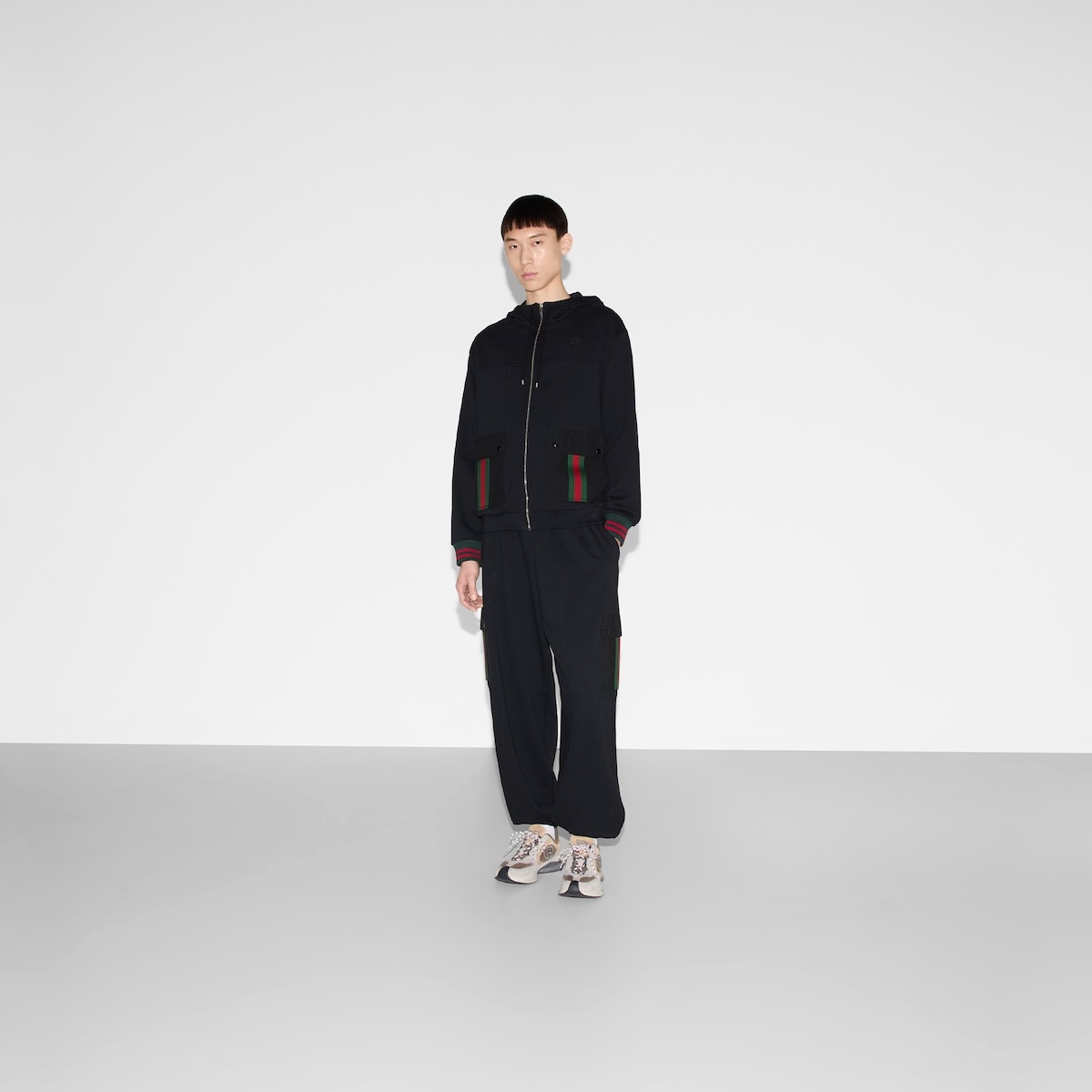 Cotton jersey hooded jacket with Web - 2