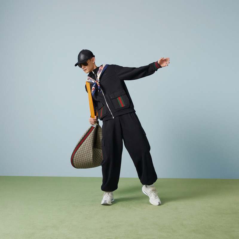 GUCCI Cotton jersey hooded jacket with Web outlook