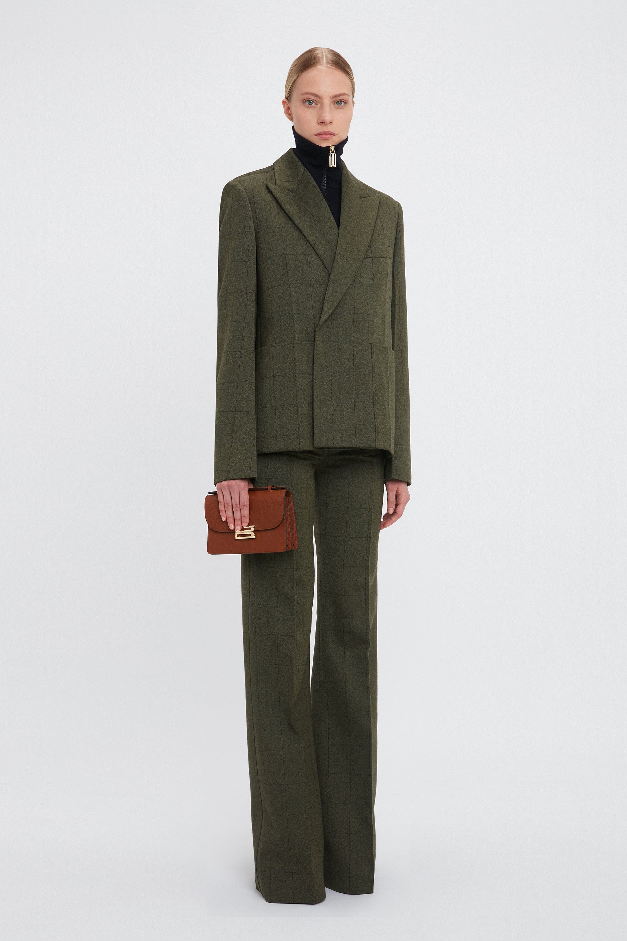 Double Breasted Slant Shoulder Jacket In Dark Fern - 6