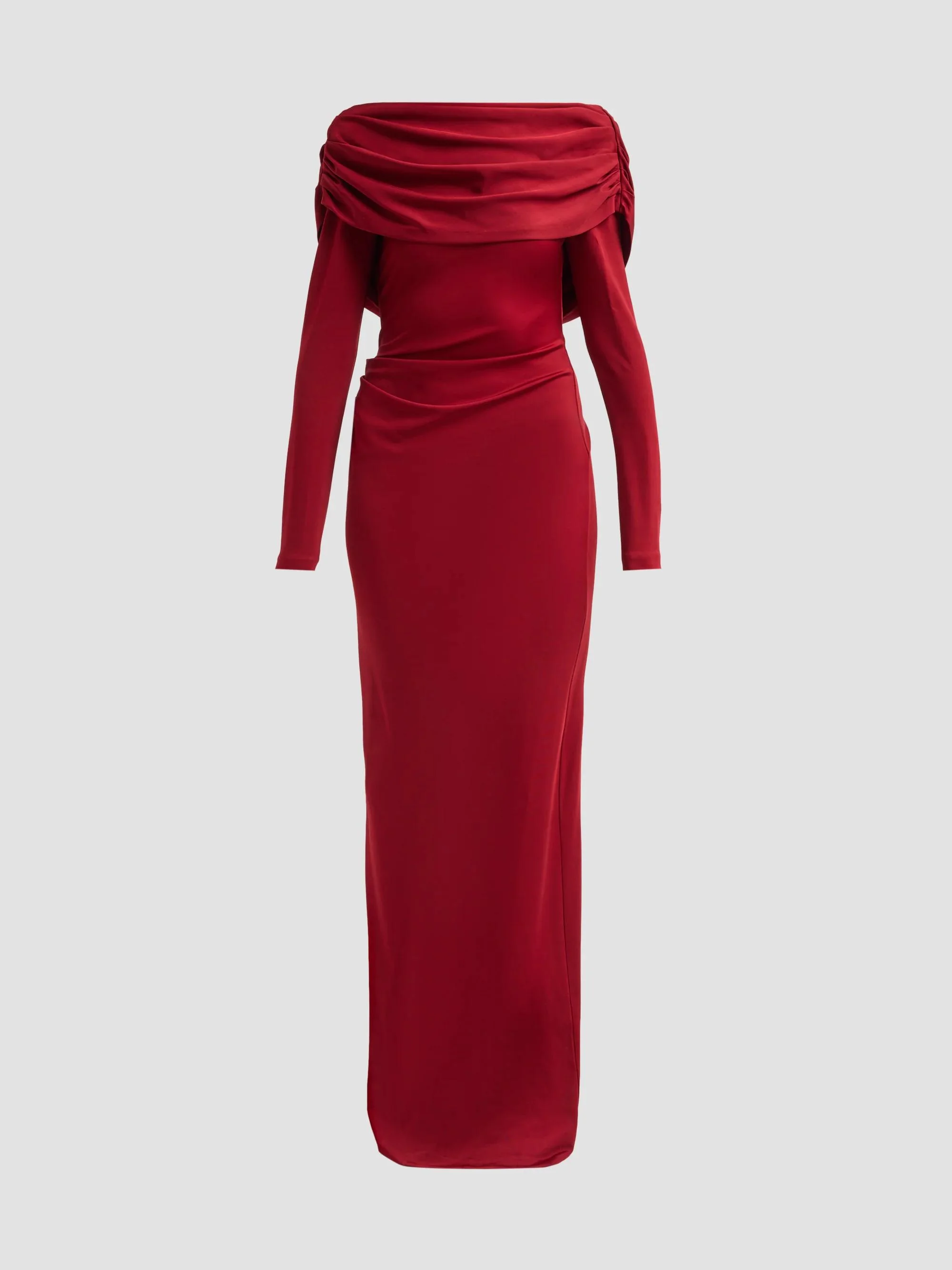 Women's Draped Off-the-Shoulder Jersey Gown - Oxblood - 1