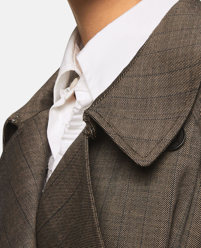 Cropped Checked Wool Trench Jacket 6