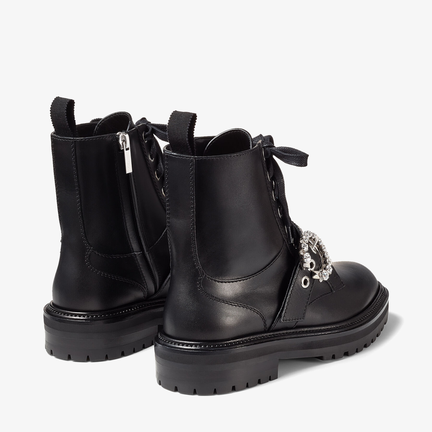 Cora Flat
Black Soft Calf Leather Combat Boots with Crystal Buckle - 4