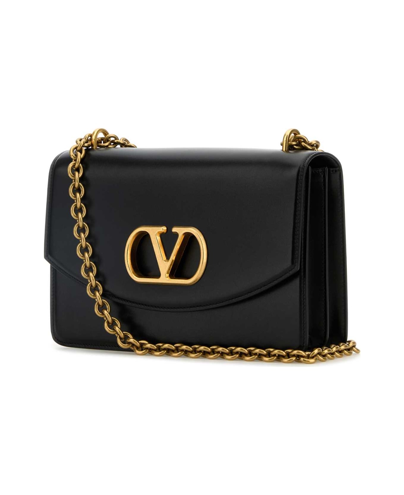 Black Leather Vain Shoulder Bag - 2