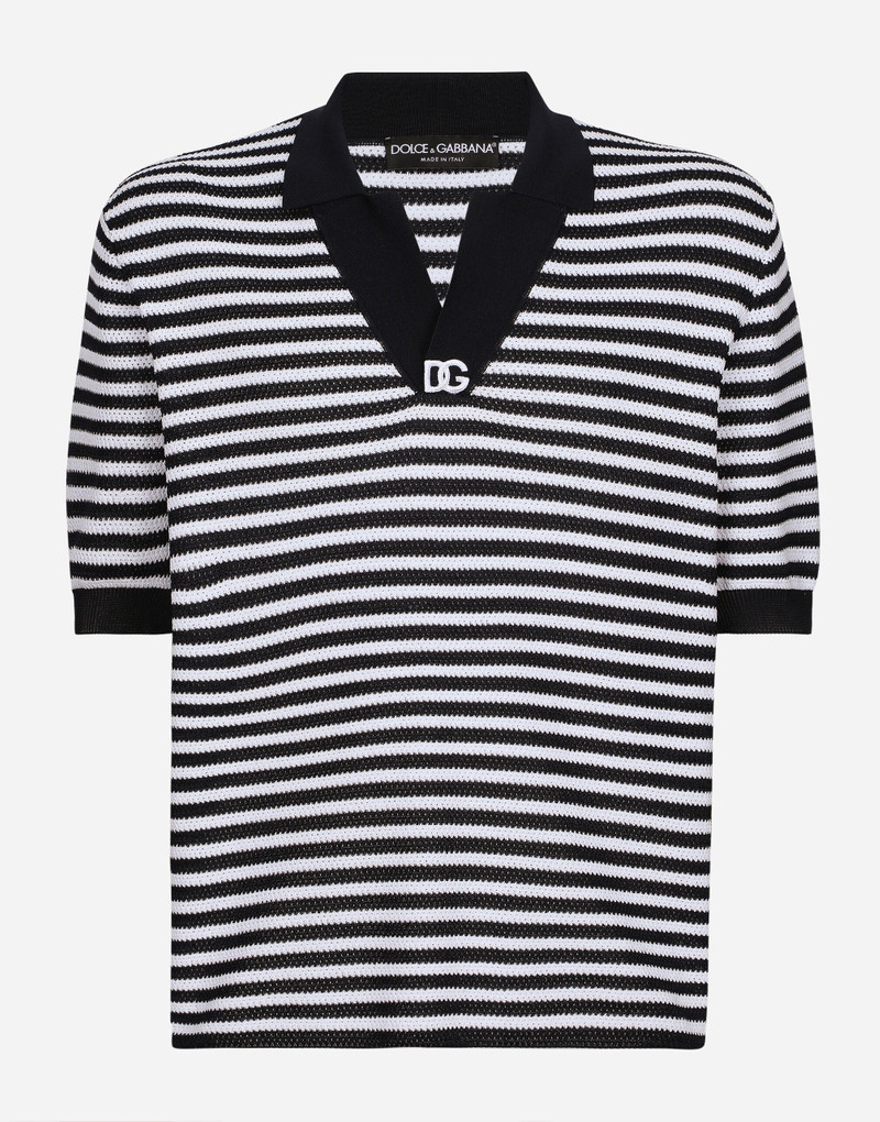 Striped cotton V-neck polo-shirt with DG logo 1