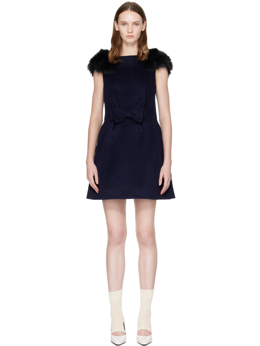 Navy Bow Pucker Waist Minidress - 1