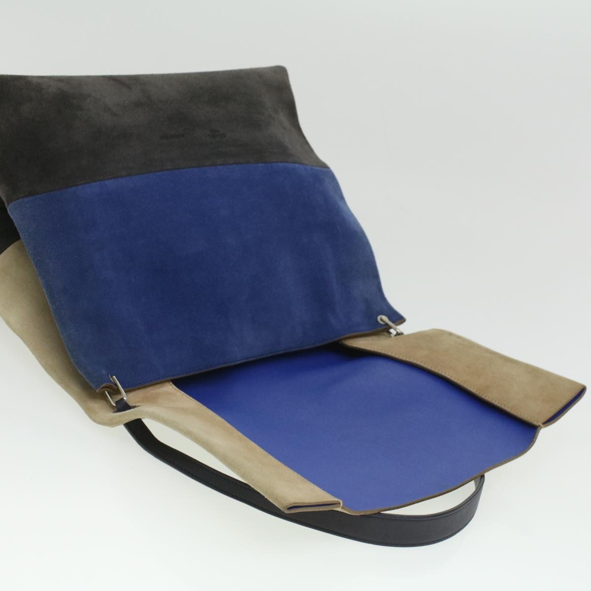 CELINE Shoulder Bag Suede Beige Blue Black - 10