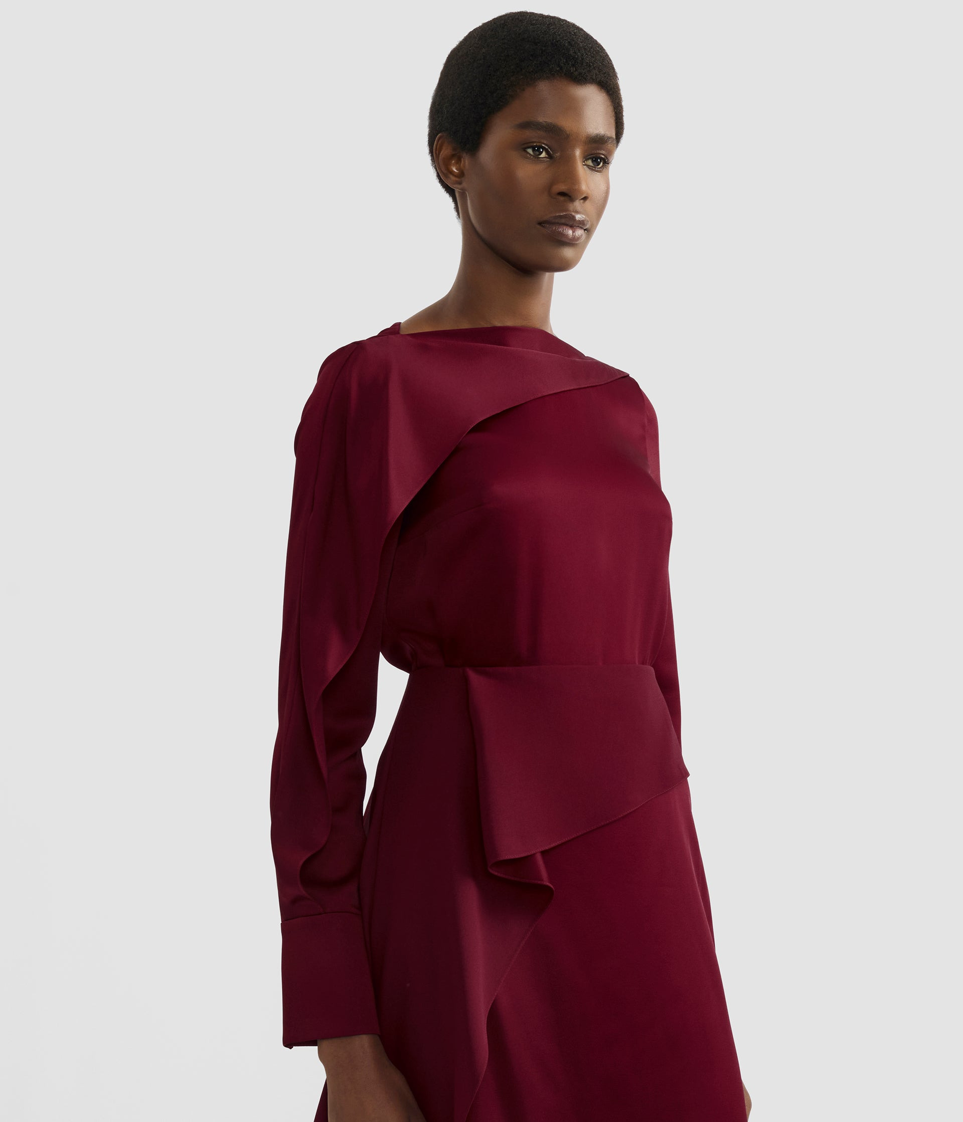 DRAPED SATIN CADY LONG SLEEVE BLOUSE - 5