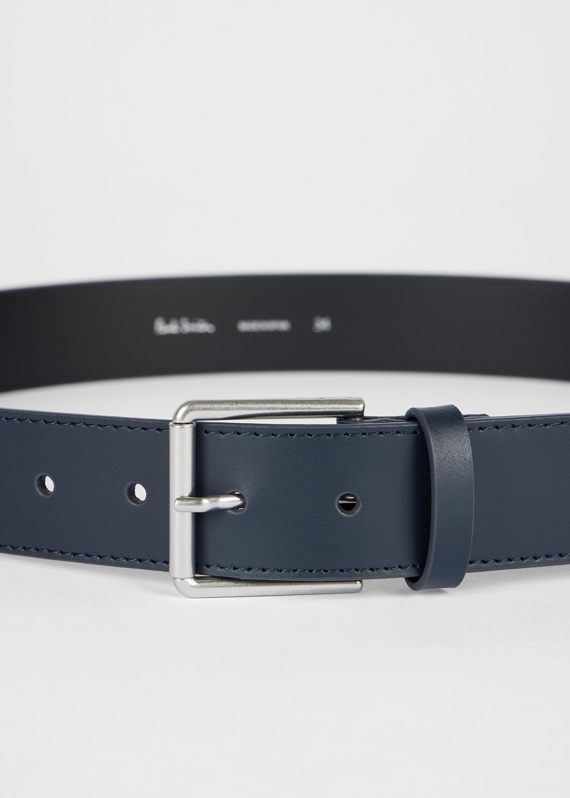 Navy 'Signature Stripe' Corner Leather Belt 3