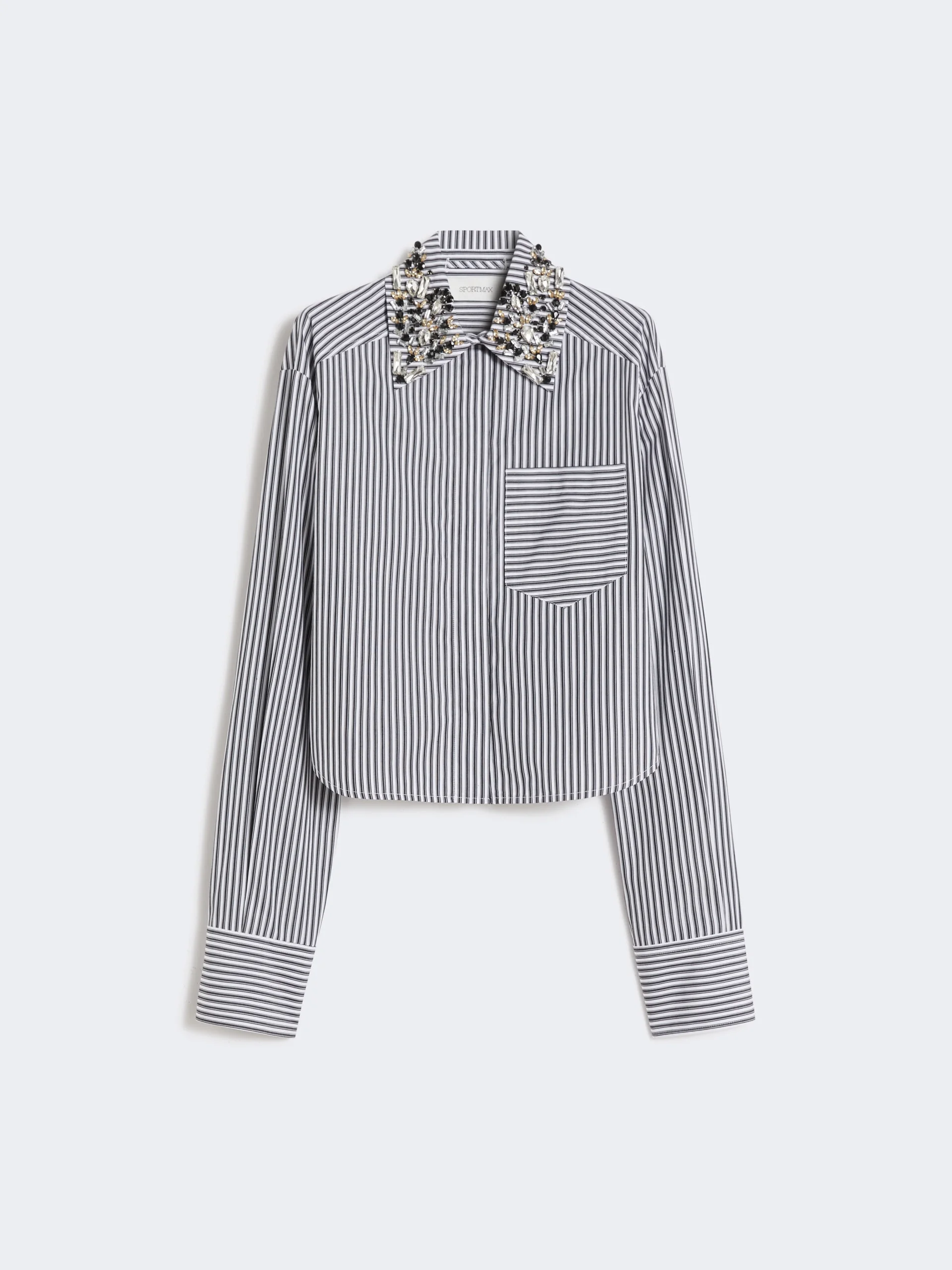 Striped poplin cropped shirt - BLACK - 1