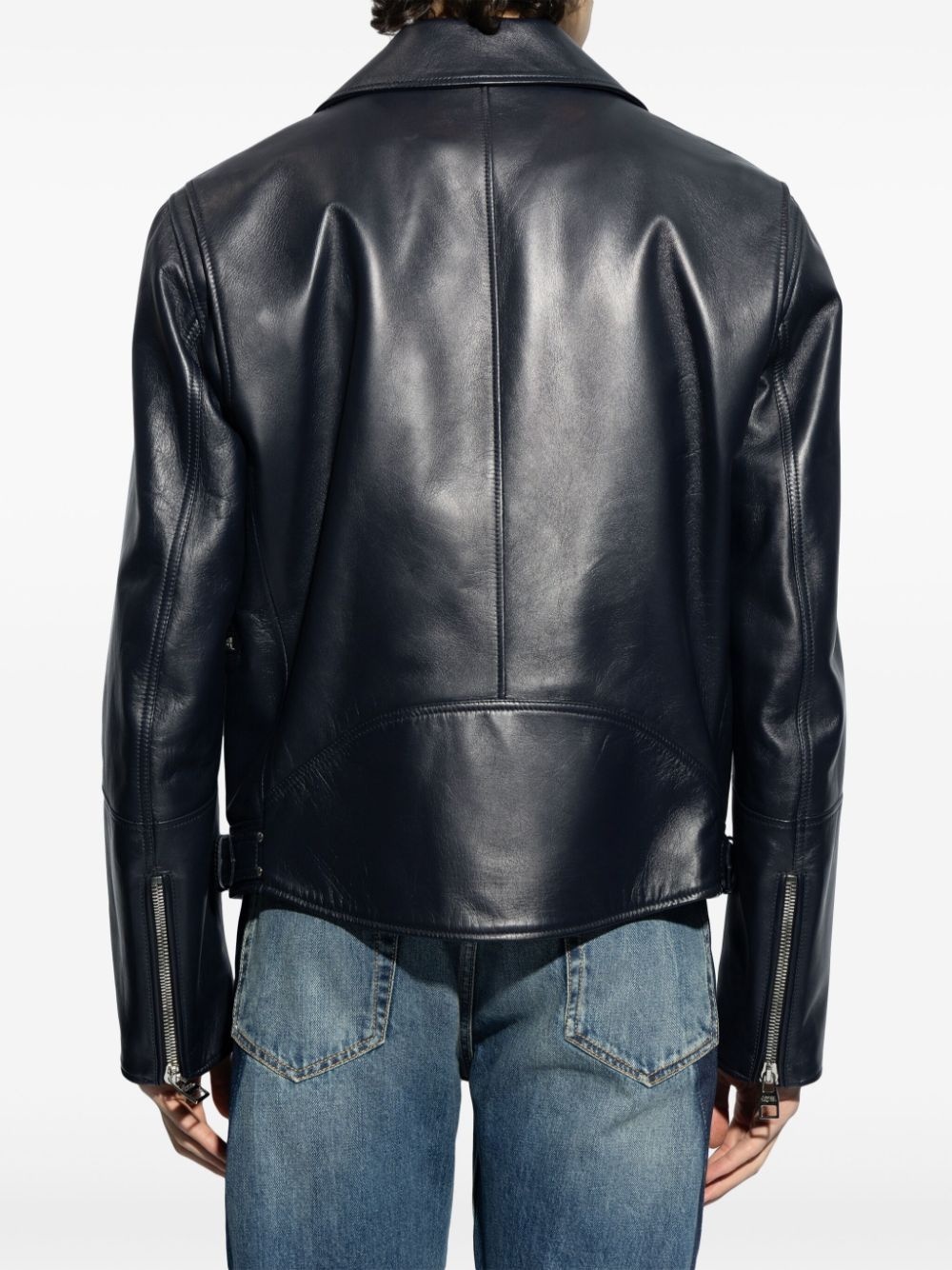 notched-lapels leather biker jacket - 4