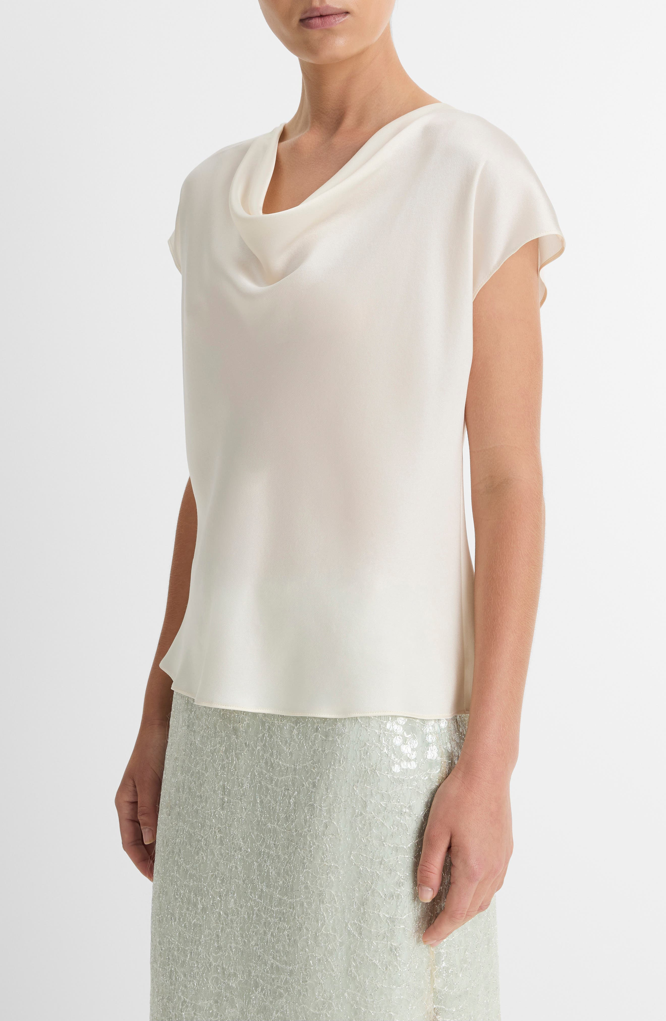 Vince Cowl Neck Silk Blouse in Off White at Nordstrom - 3