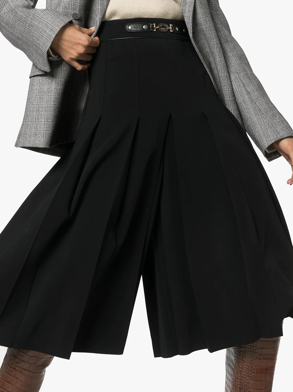 horsebit-embellished pleated culottes - 5