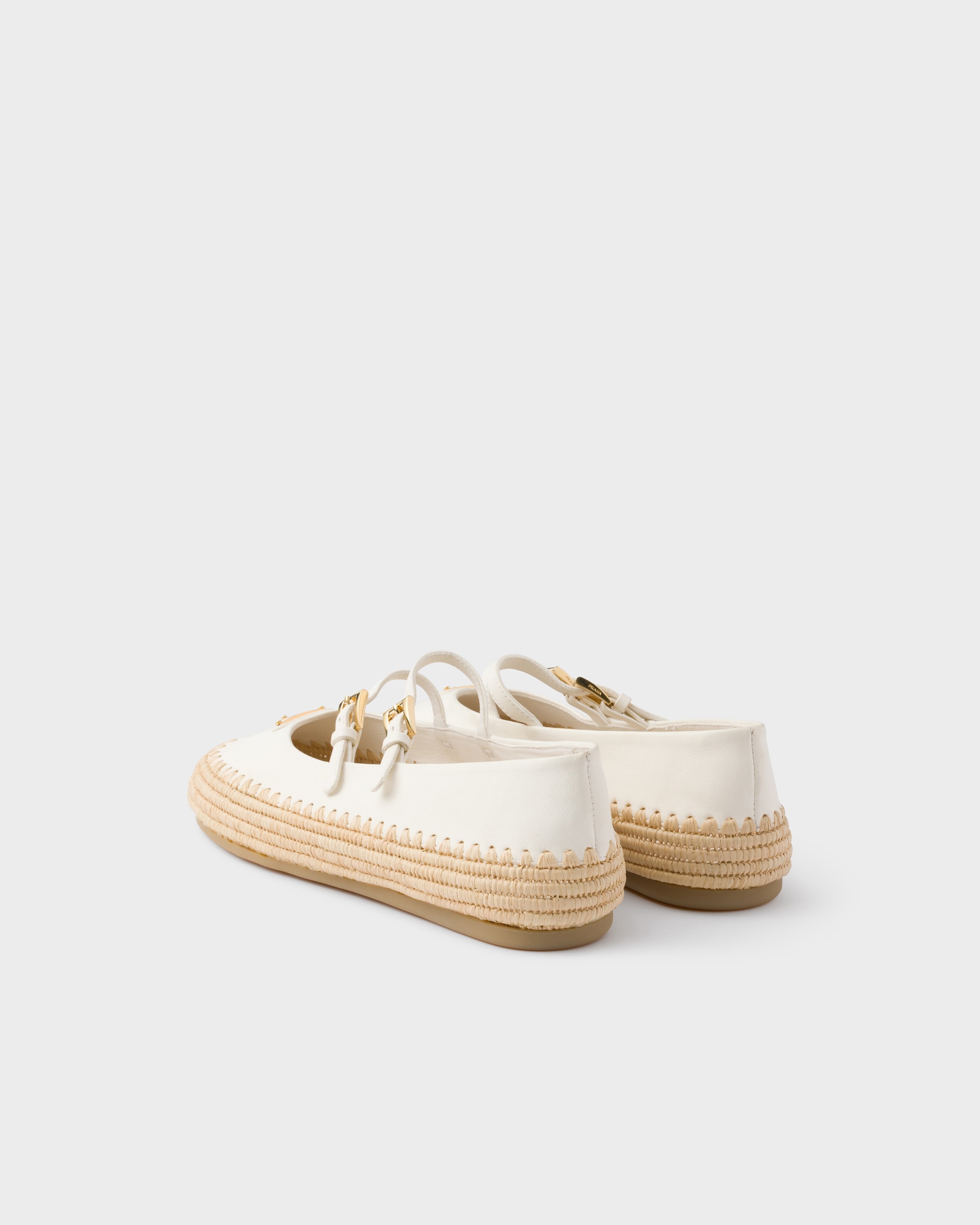 Nappa leather and raffia ballerinas - 4