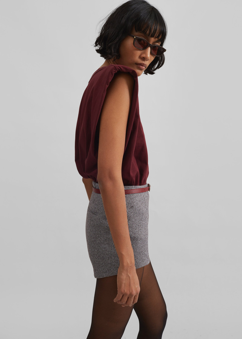 Eva Padded Shoulder Muscle T-Shirt - Burgundy 5