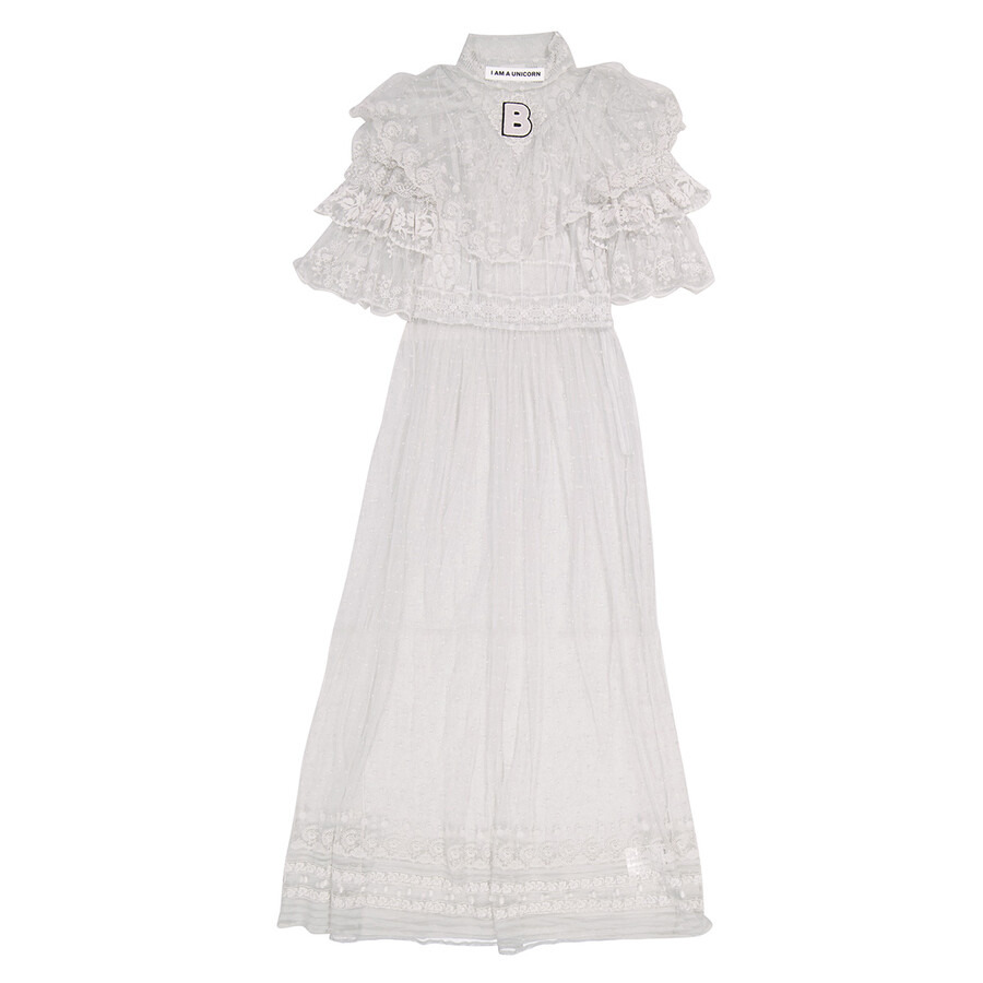 Burberry Ladies Light Pebble Grey Long Lace Dress, Brand Size 6 (US Size 4) - 2