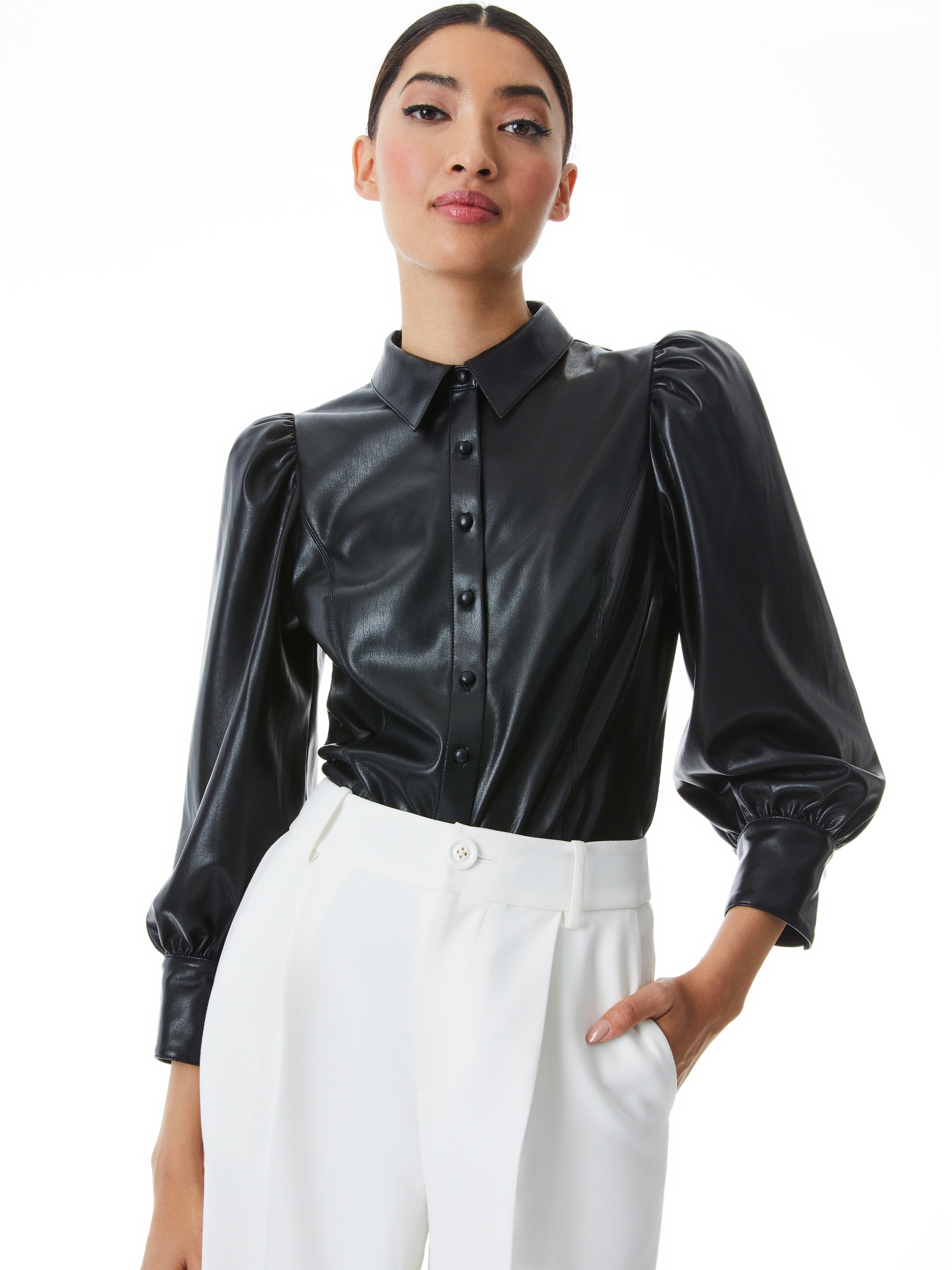 NADINE VEGAN LEATHER BUTTON DOWN - 2