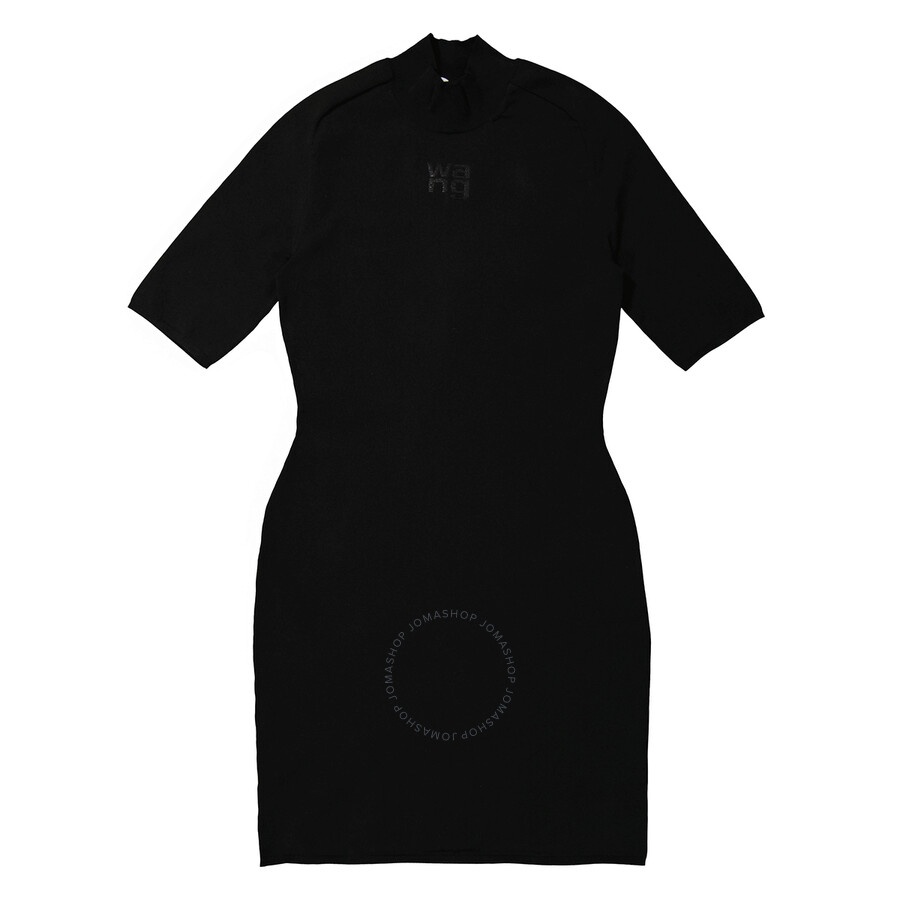 T by Alexander Wang Ladies Black Logo Applique Mock Neck Body-Con Minidress - 1