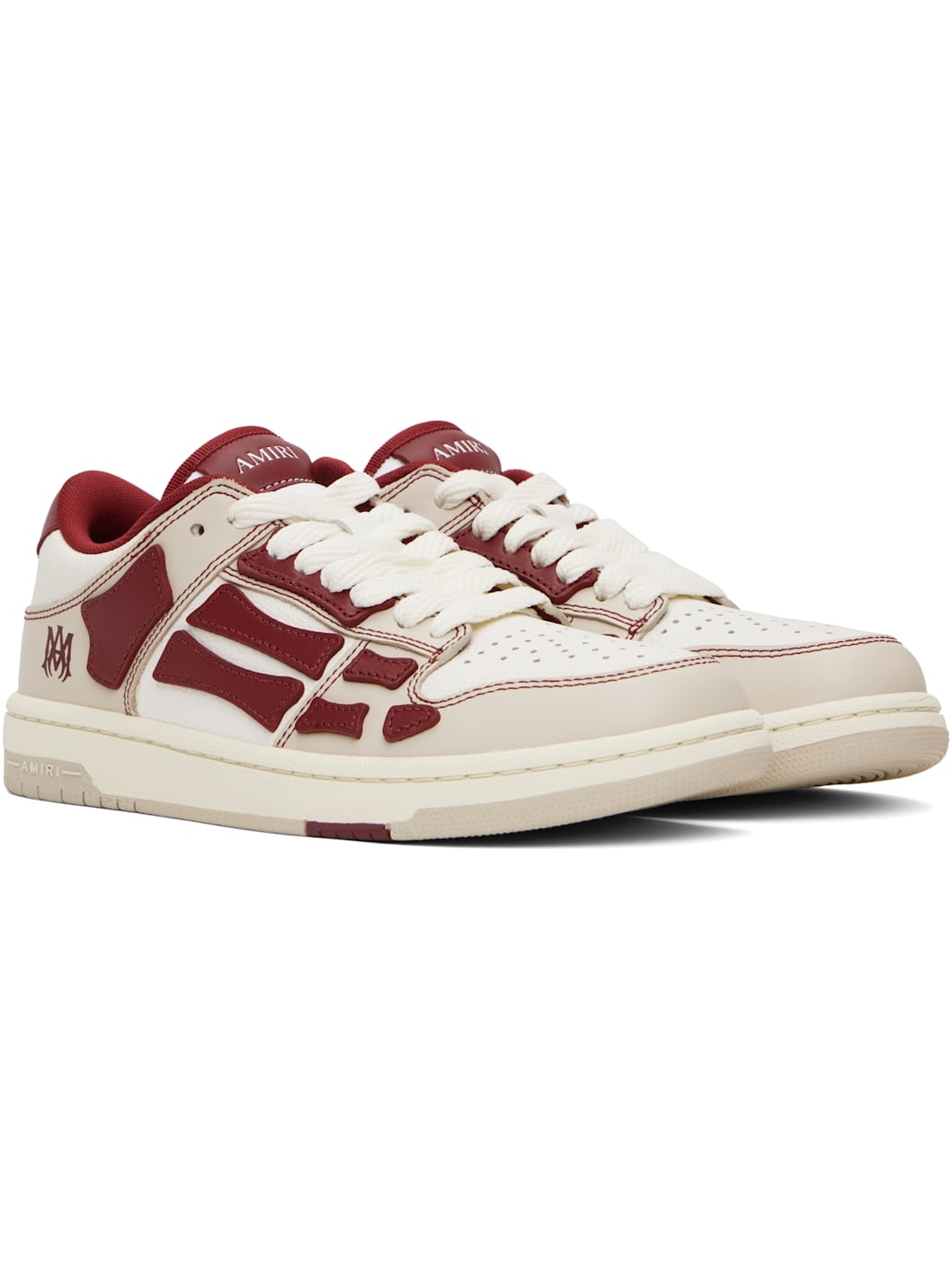 Beige & Red Varsity Skel-Top Low Sneakers - 4