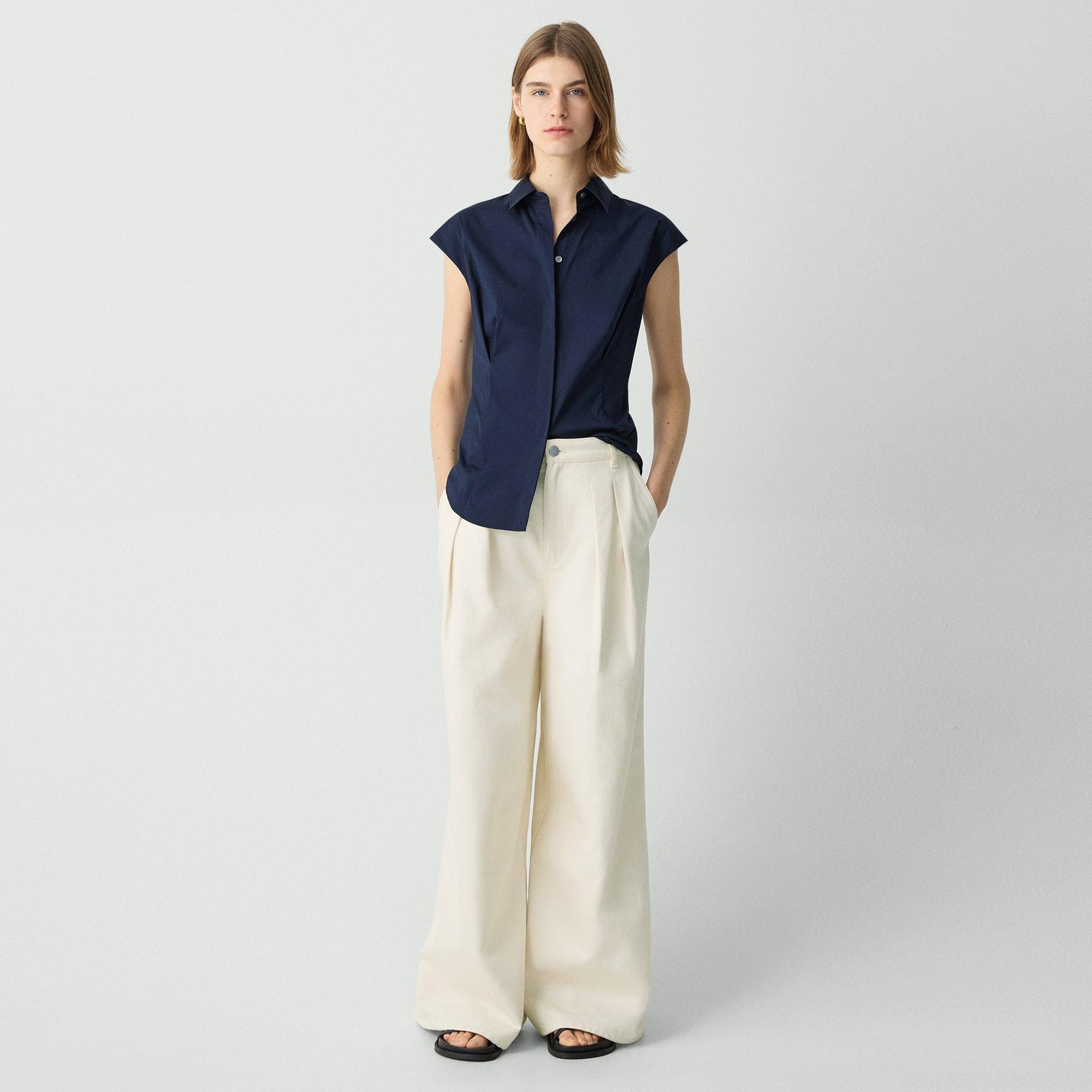 Wide-Leg Double Pleat Pant in Denim - 2