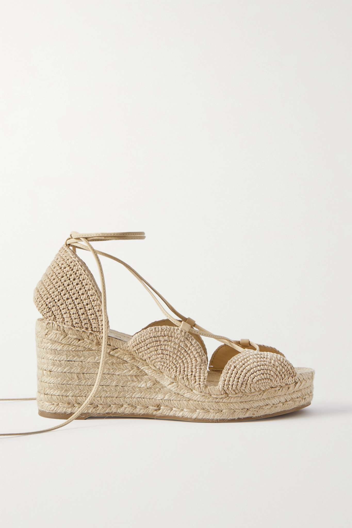 + Paula's Ibiza Solar leather-trimmed jute wedge espadrilles - 1