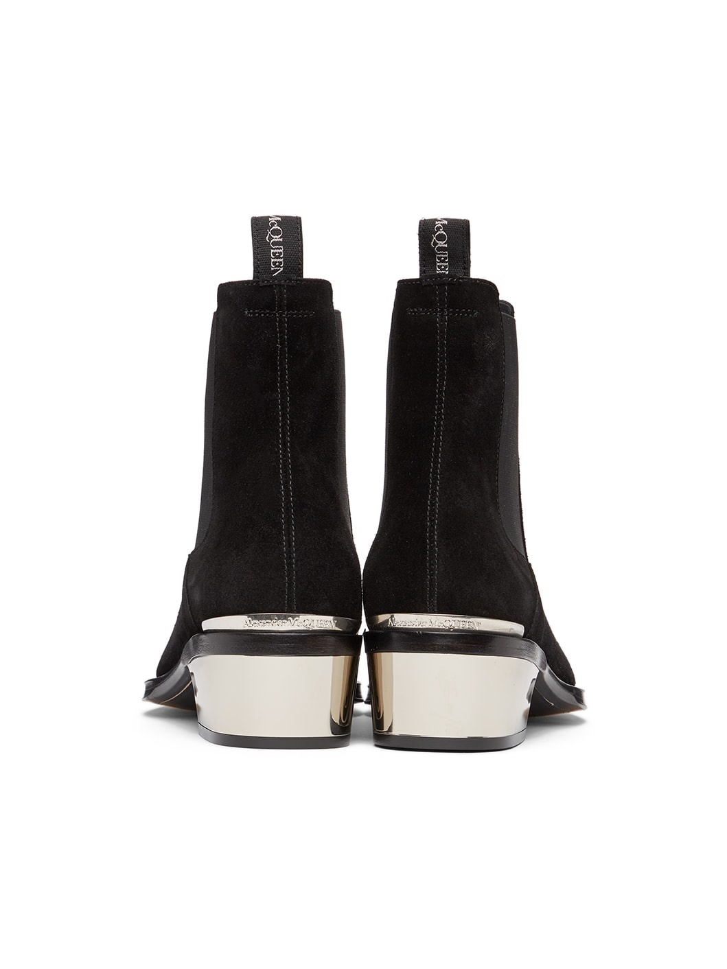 Black Suede Metal Heel Chelsea Boots - 4