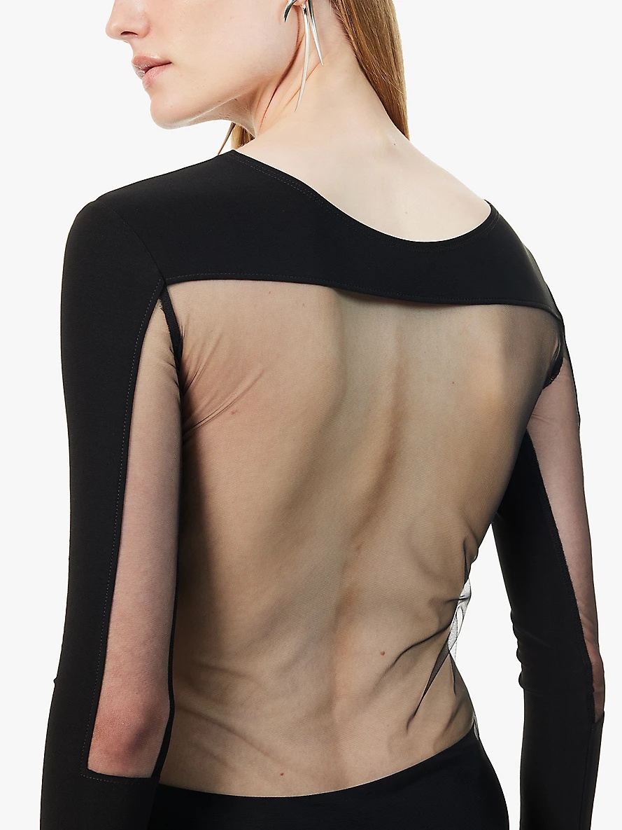 Square-neck long-sleeve sheer mesh top - 5