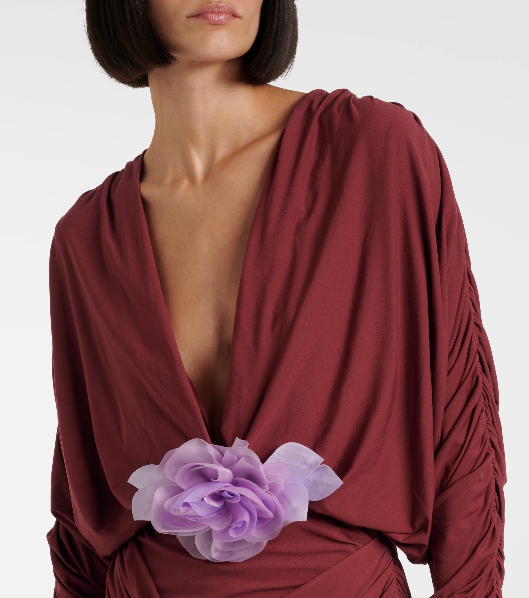 Draped floral-appliqué jersey minidress - 4