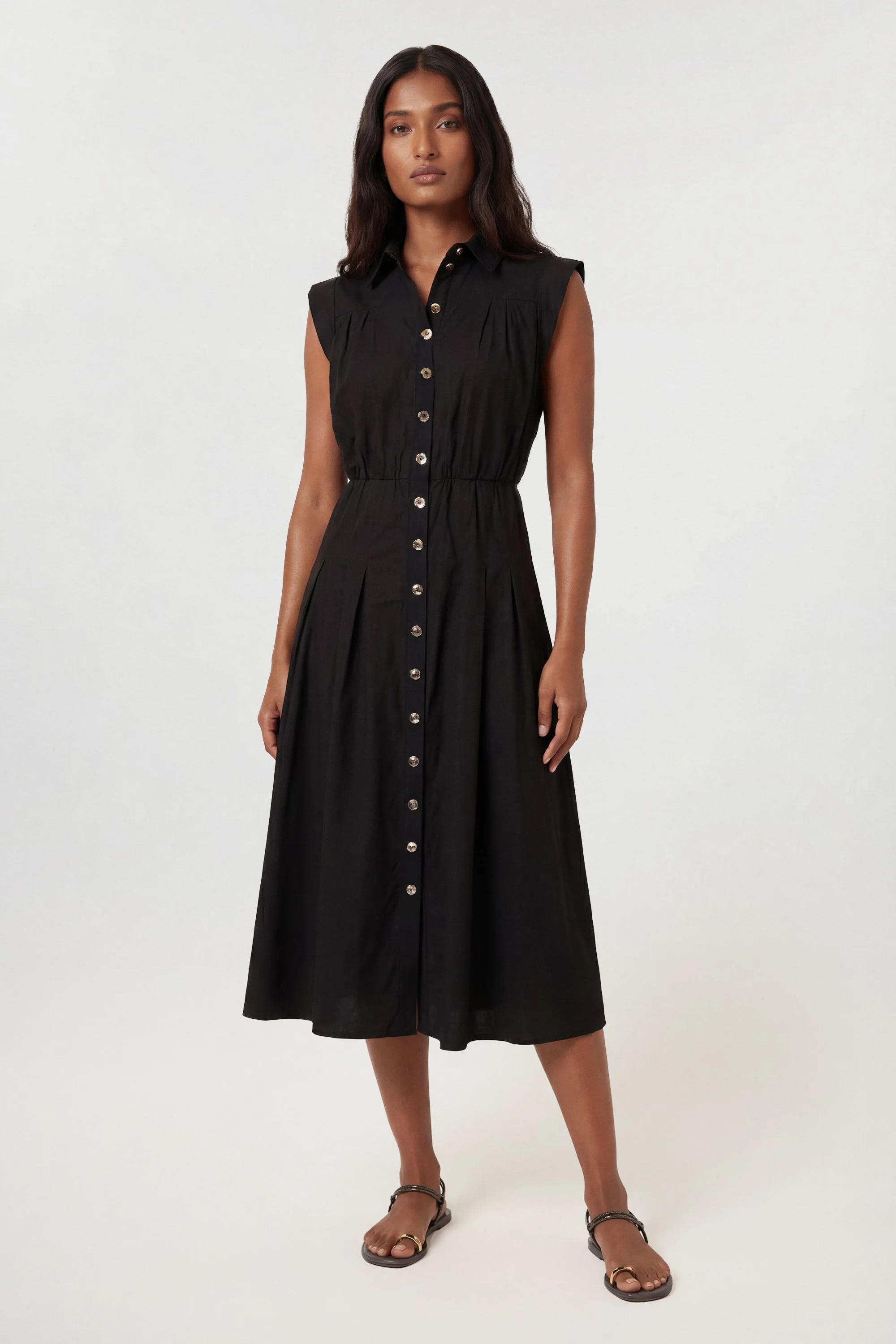 Cotton Poplin Button Up Midi Dress - 1
