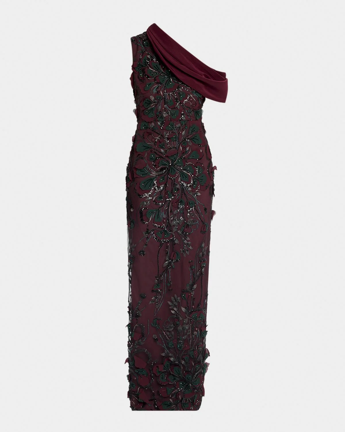 Embroidered One-Shoulder Column Gown - 1