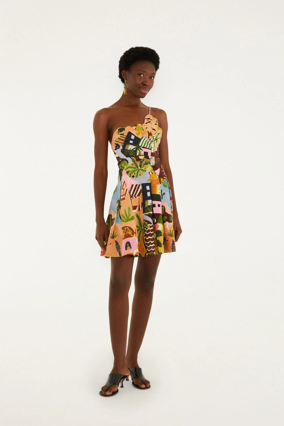 Multicolor Tropical Painting Lenzing Ecovero Euroflax Mini Dress - 1