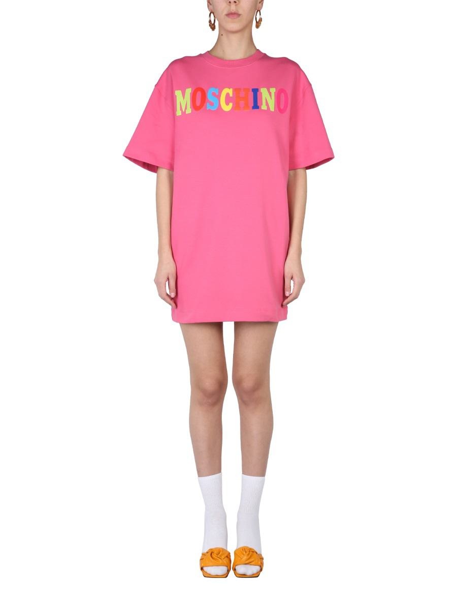 【送料&関税込】Moschino Dress With Multicolor Flocked Logo Moschino MOSCHINO FLOCKED LOGO DRESS | baltini | REVERSIBLE