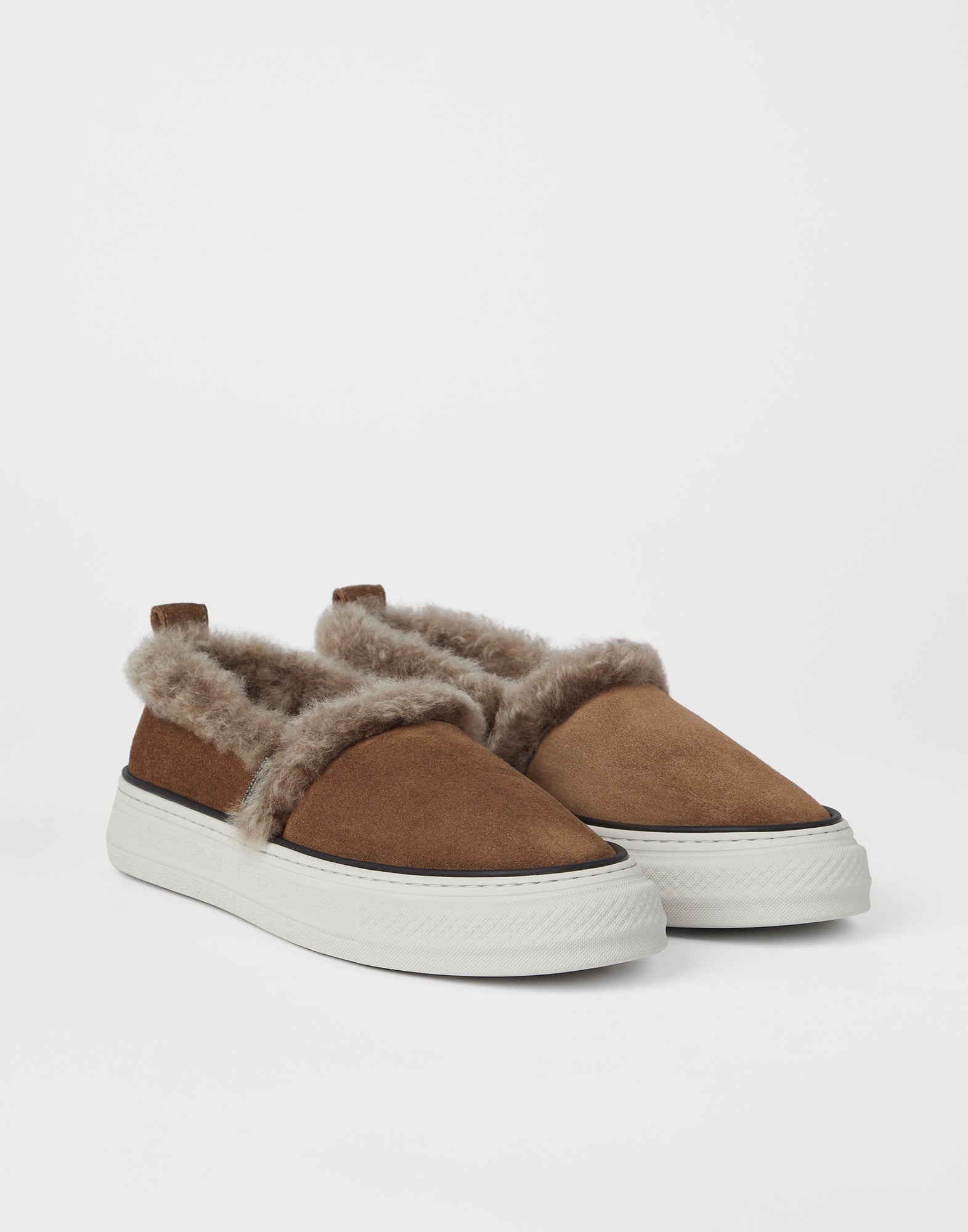 Suede slip-on sneakers with shearling lining and shiny tab - 1
