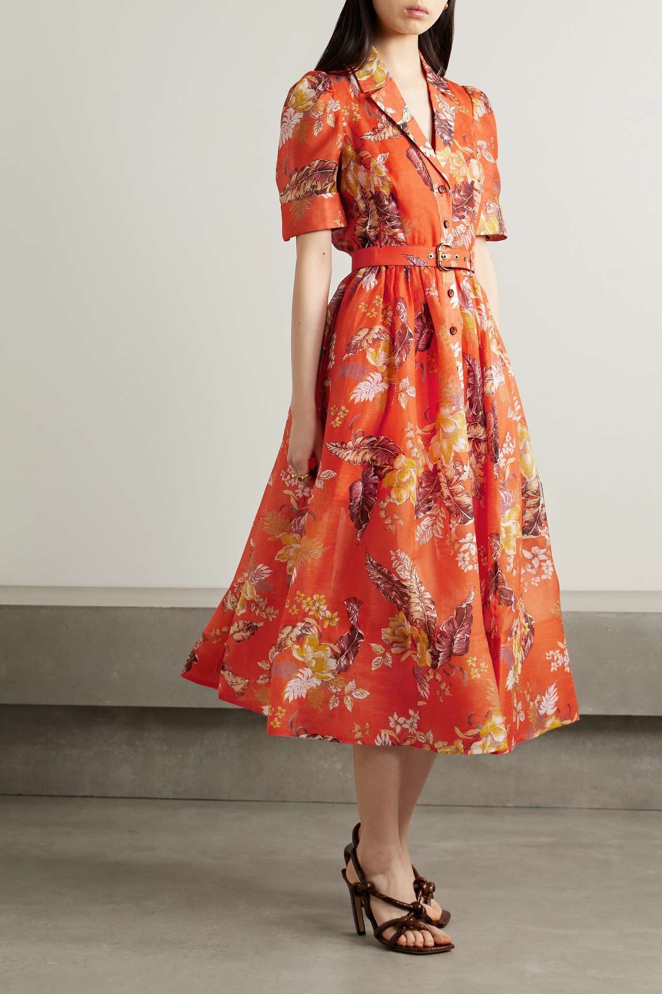 Matchmaker belted floral-print linen and silk-blend midi dress - 2