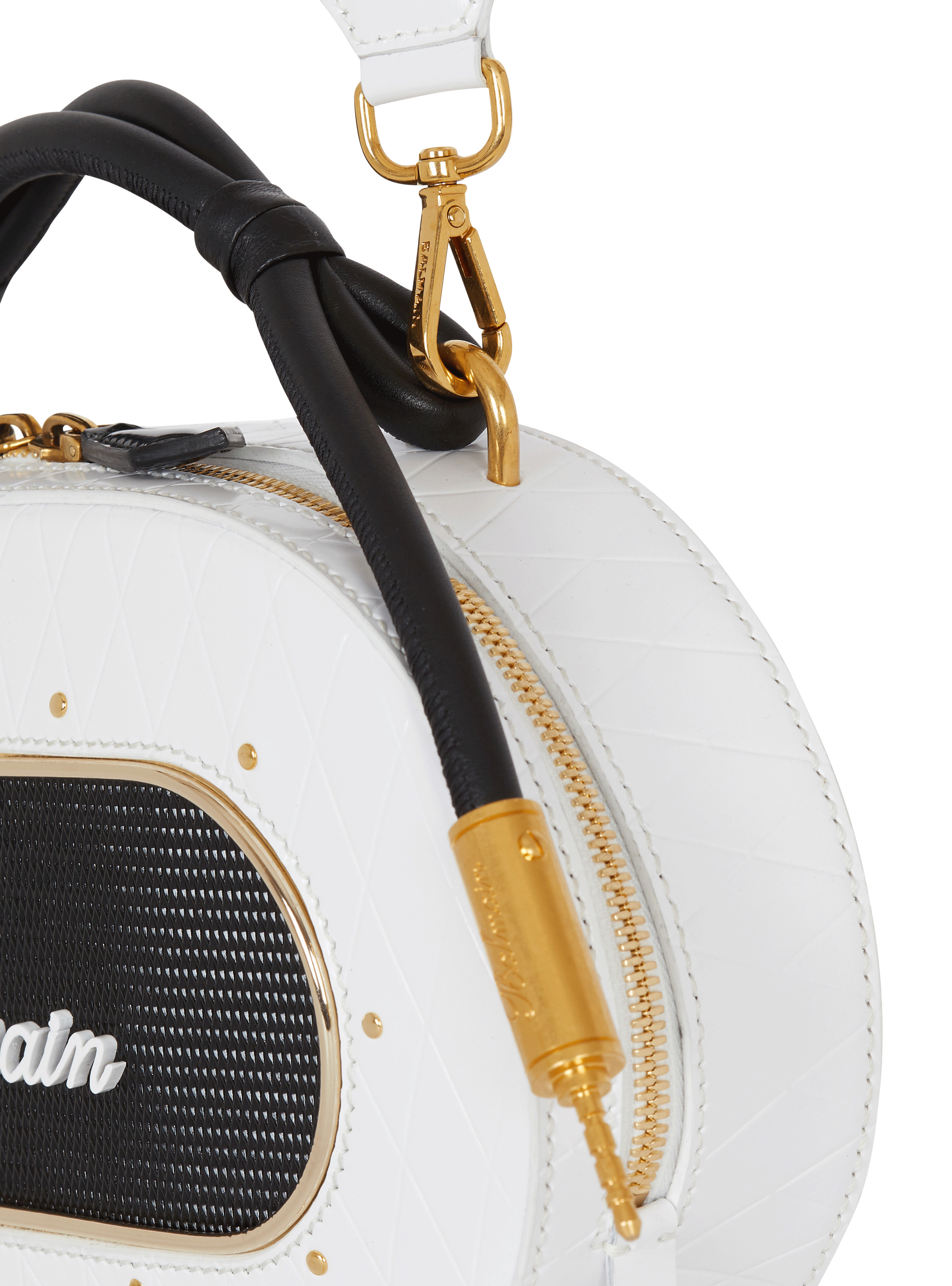 Calfskin Radio bag with Balmain Signature and embossed Grid motif - 5