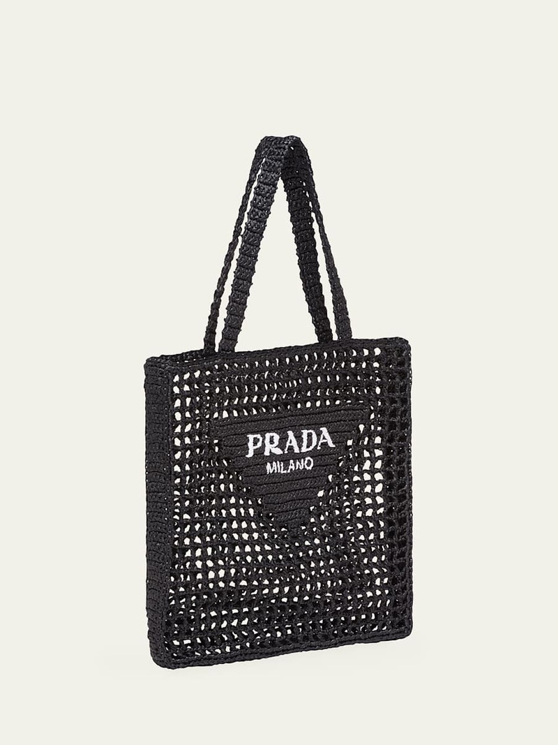 Prada Bicolor Woven Logo Shopper Tote Bag outlook