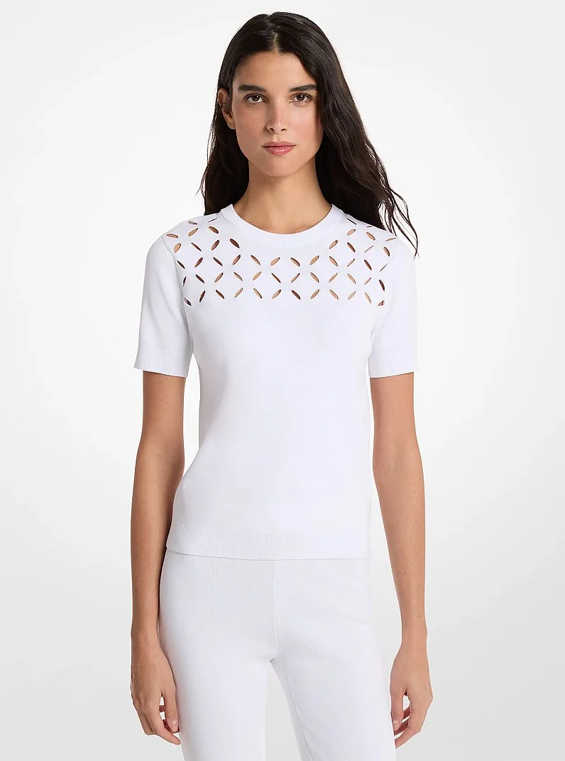 Laser Cut Stretch Knit Top - 1