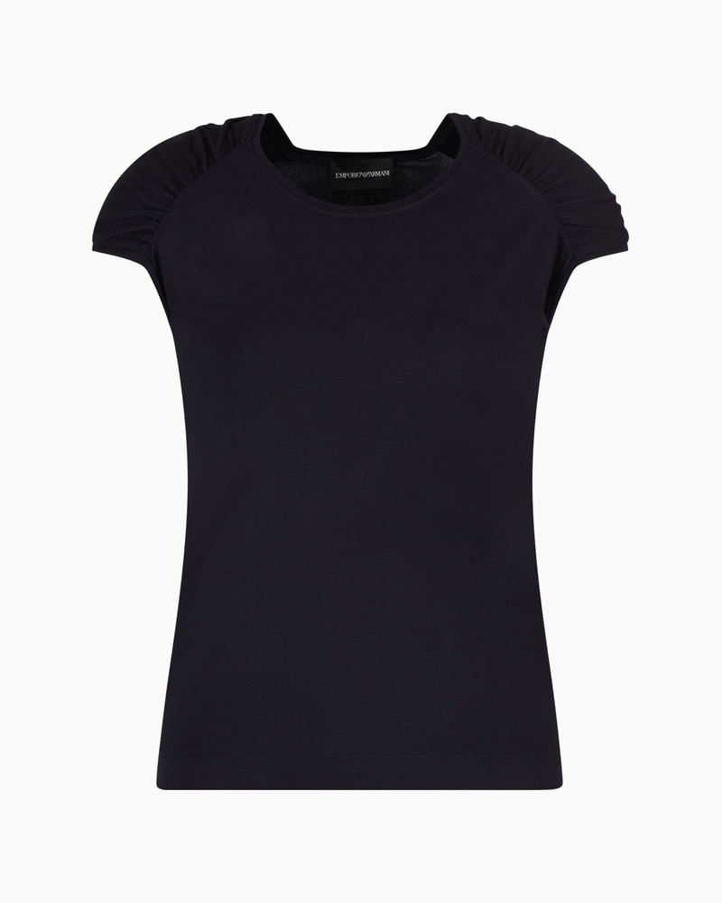STRETCH-JERSEY T-SHIRT WITH GATHERED SLEEVES 1