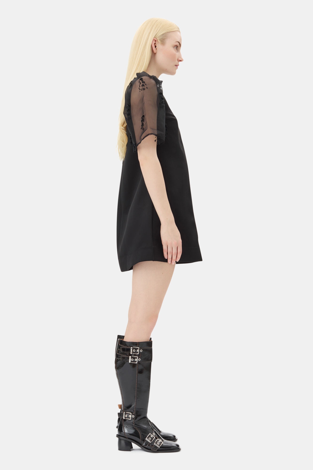 BLACK FRINGED ORGANZA MINI DRESS - 4