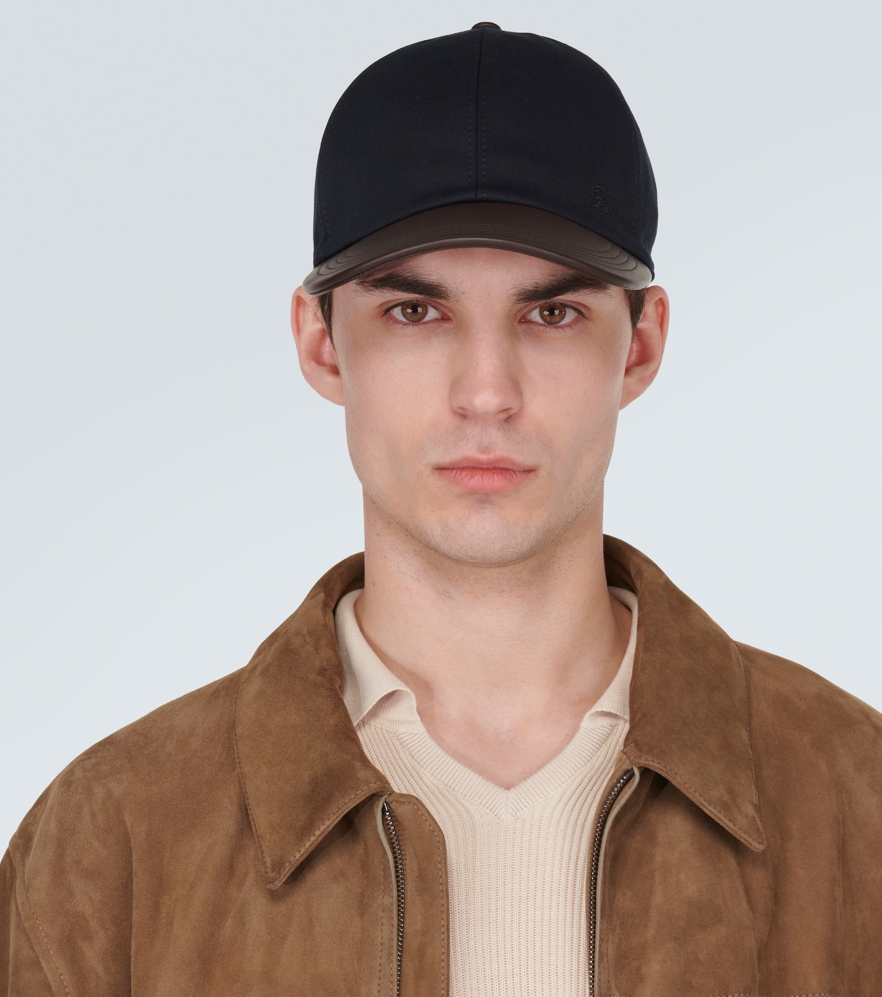 Leather-trimmed cotton baseball cap - 2