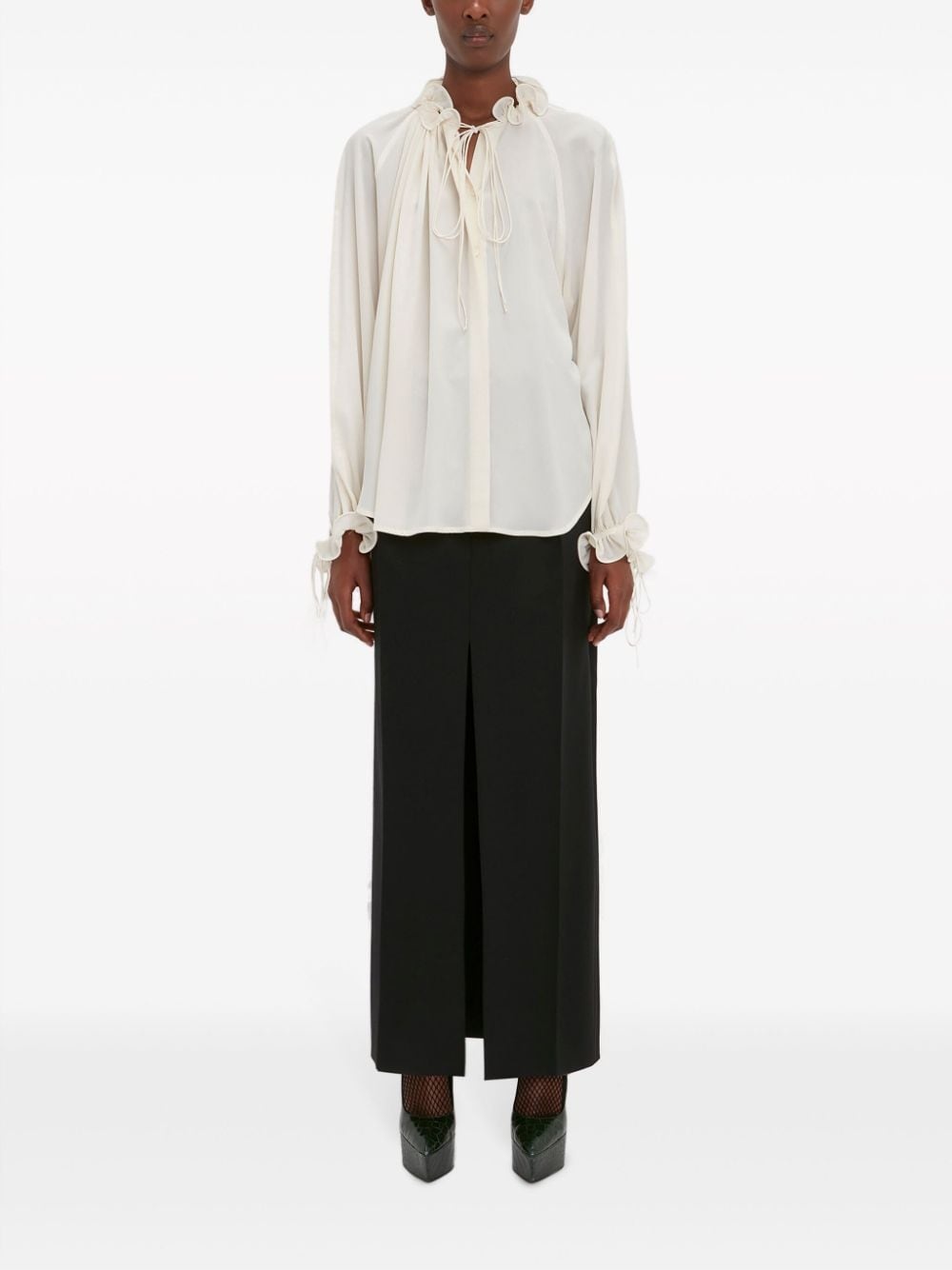 ruffle-trim pleated silk blouse - 3