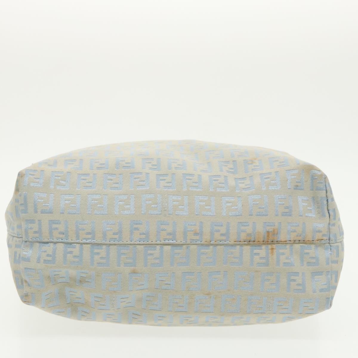 FENDI Zucchino Canvas Tote Bag Light Blue Brown Silver - 7